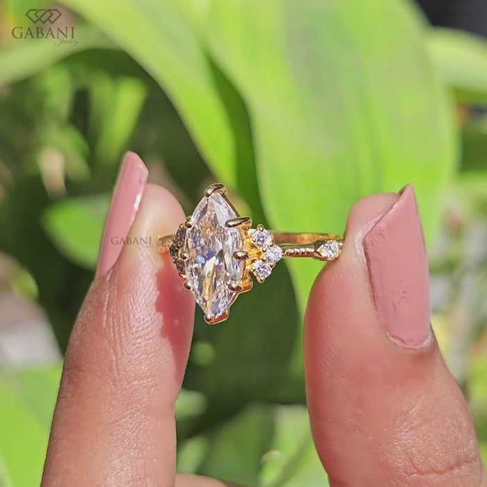 Marquise cut lab grown diamond ring with Art Nouveau inspired setting