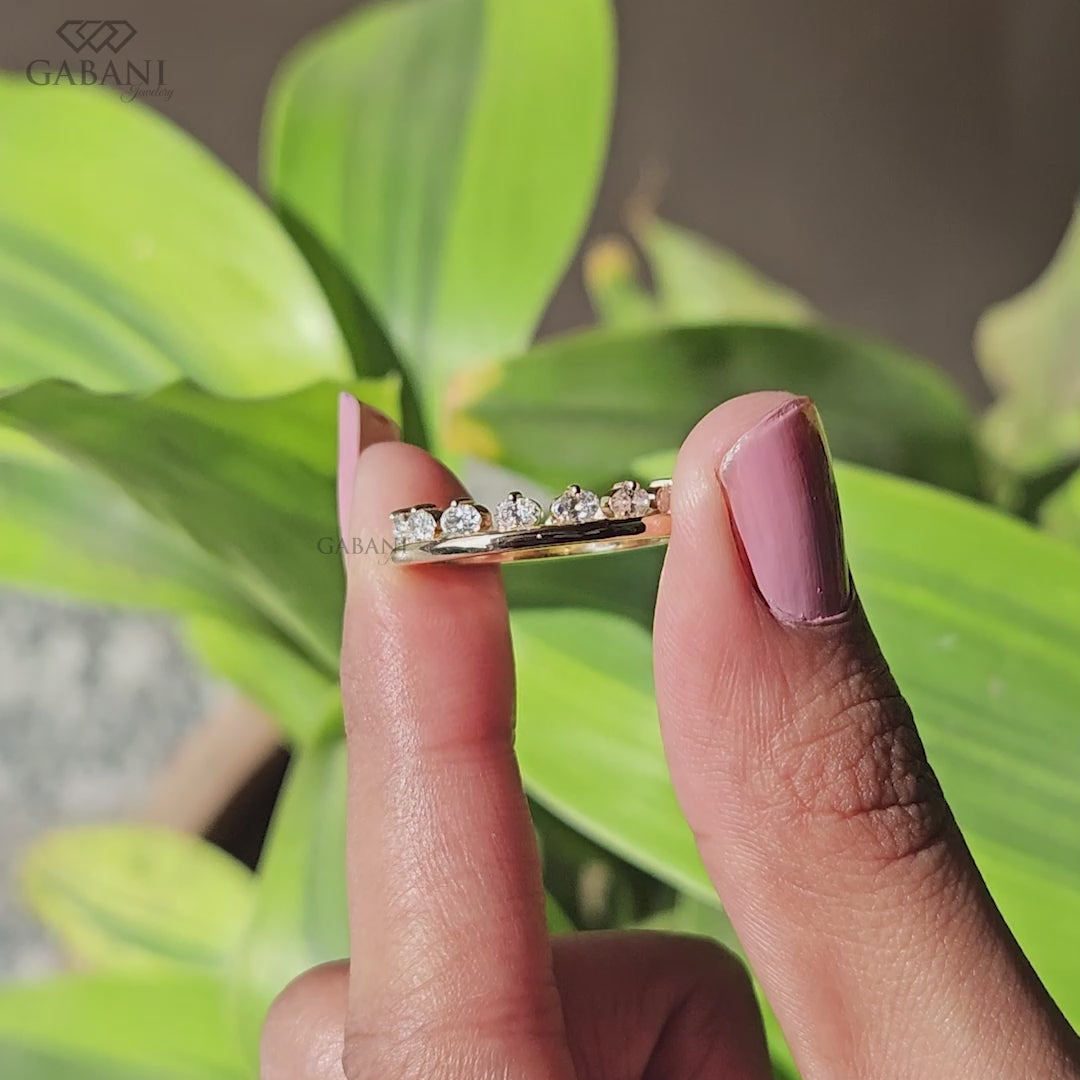 Yellow gold stackable wedding band with oval diamonds