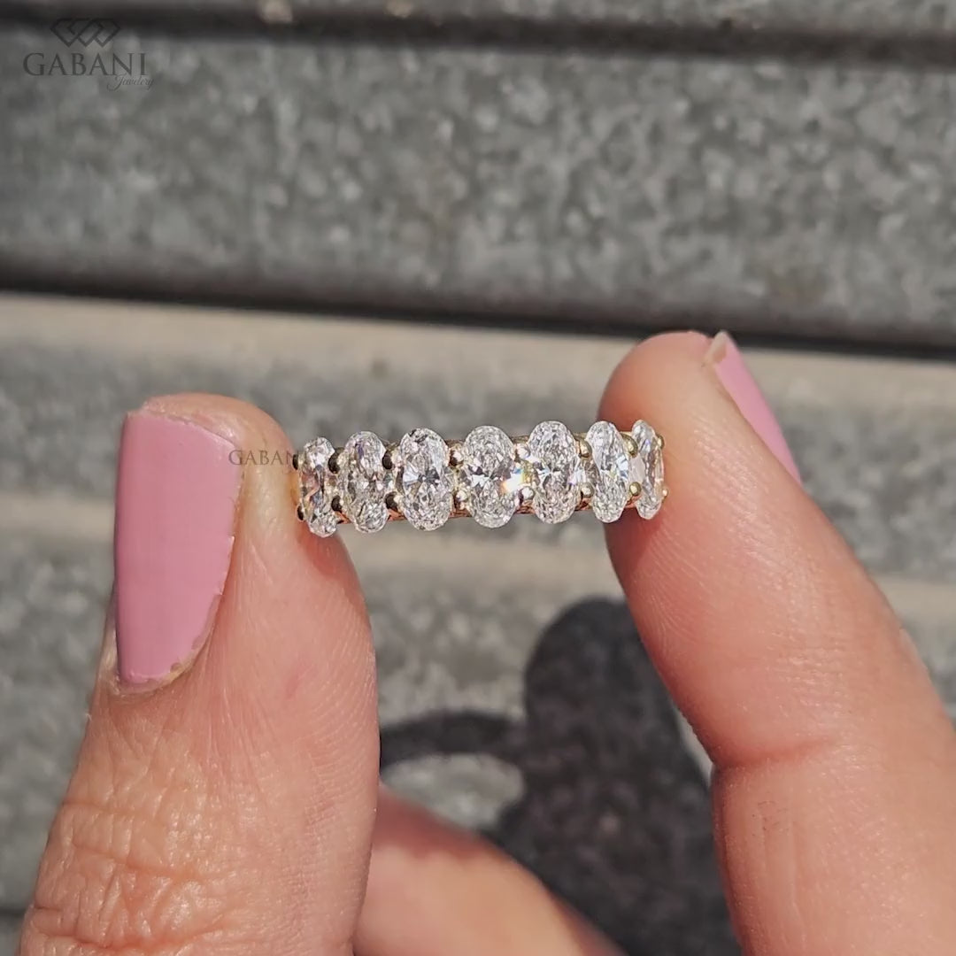 Oval Cut Lab Grown Diamond Seven Stone Half Eternity Wedding Band