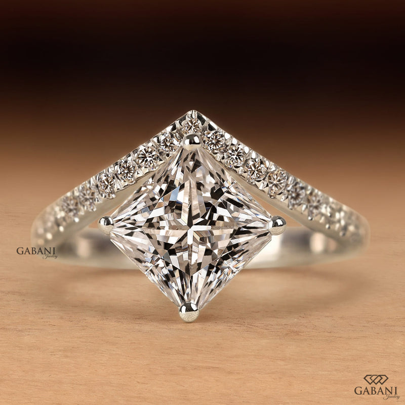 2 CT Princess Cut Lab Grown Diamond Kite Set Pave Engagement Ring