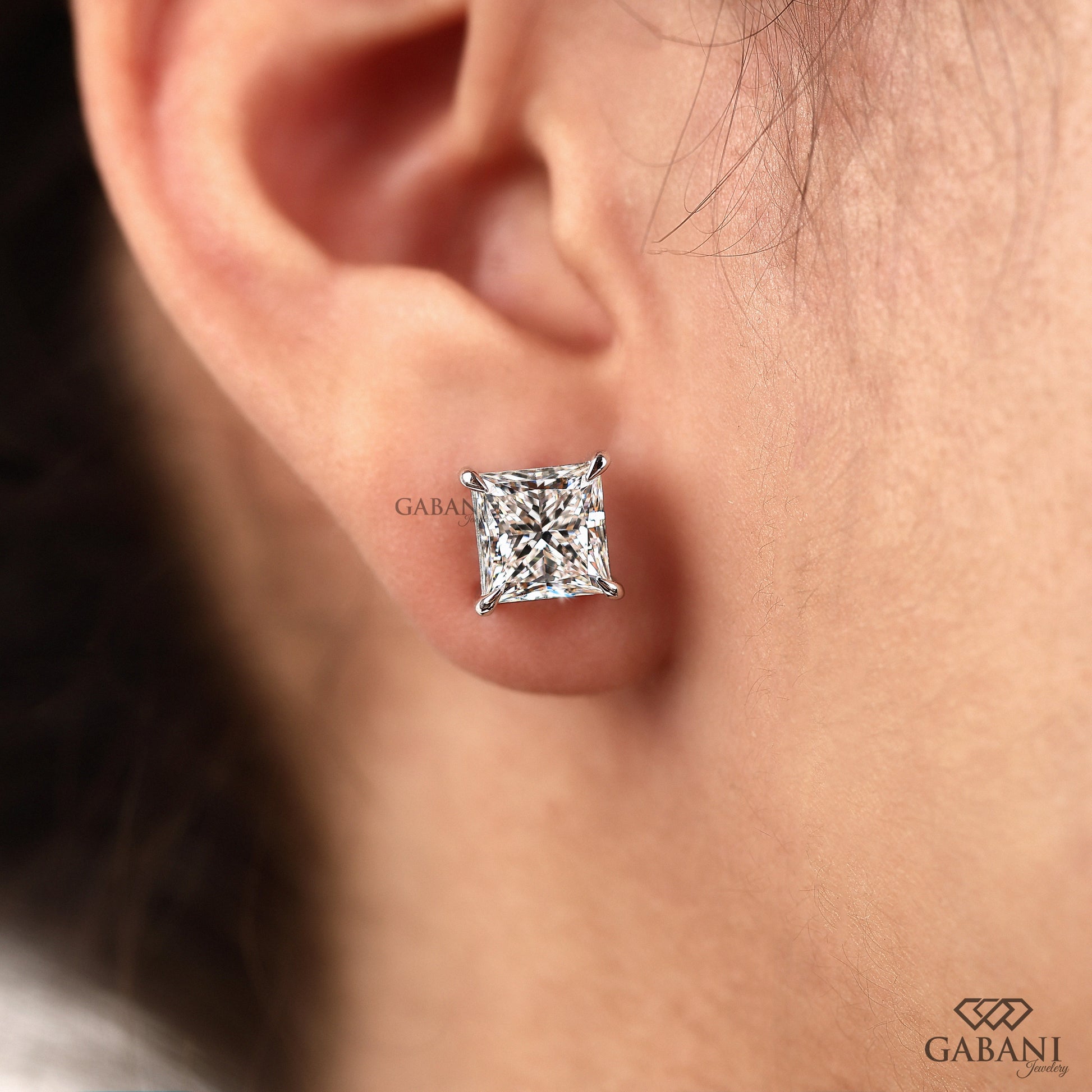 White gold lab grown diamond princess cut earrings
