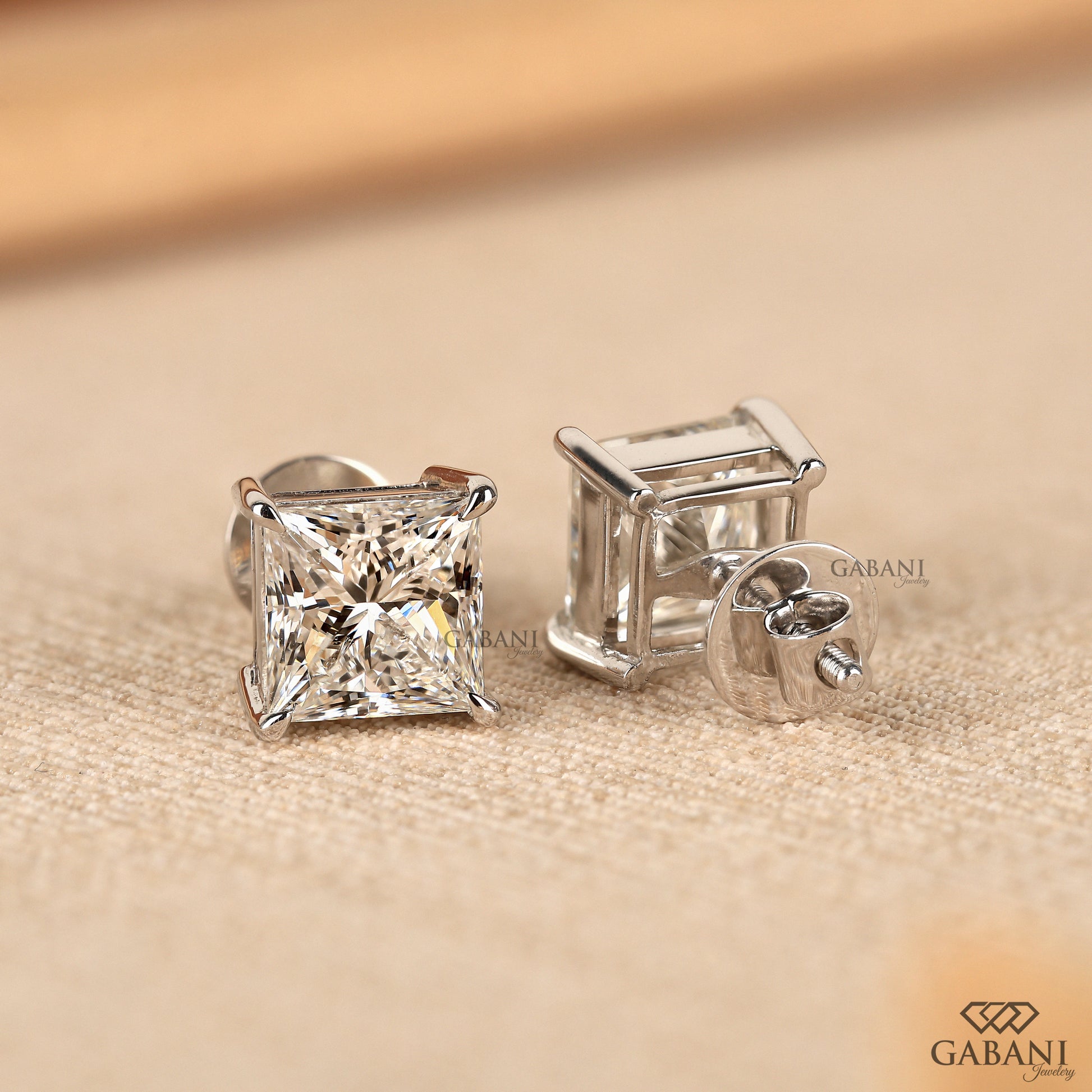 Princess cut lab diamond studs with push back option
