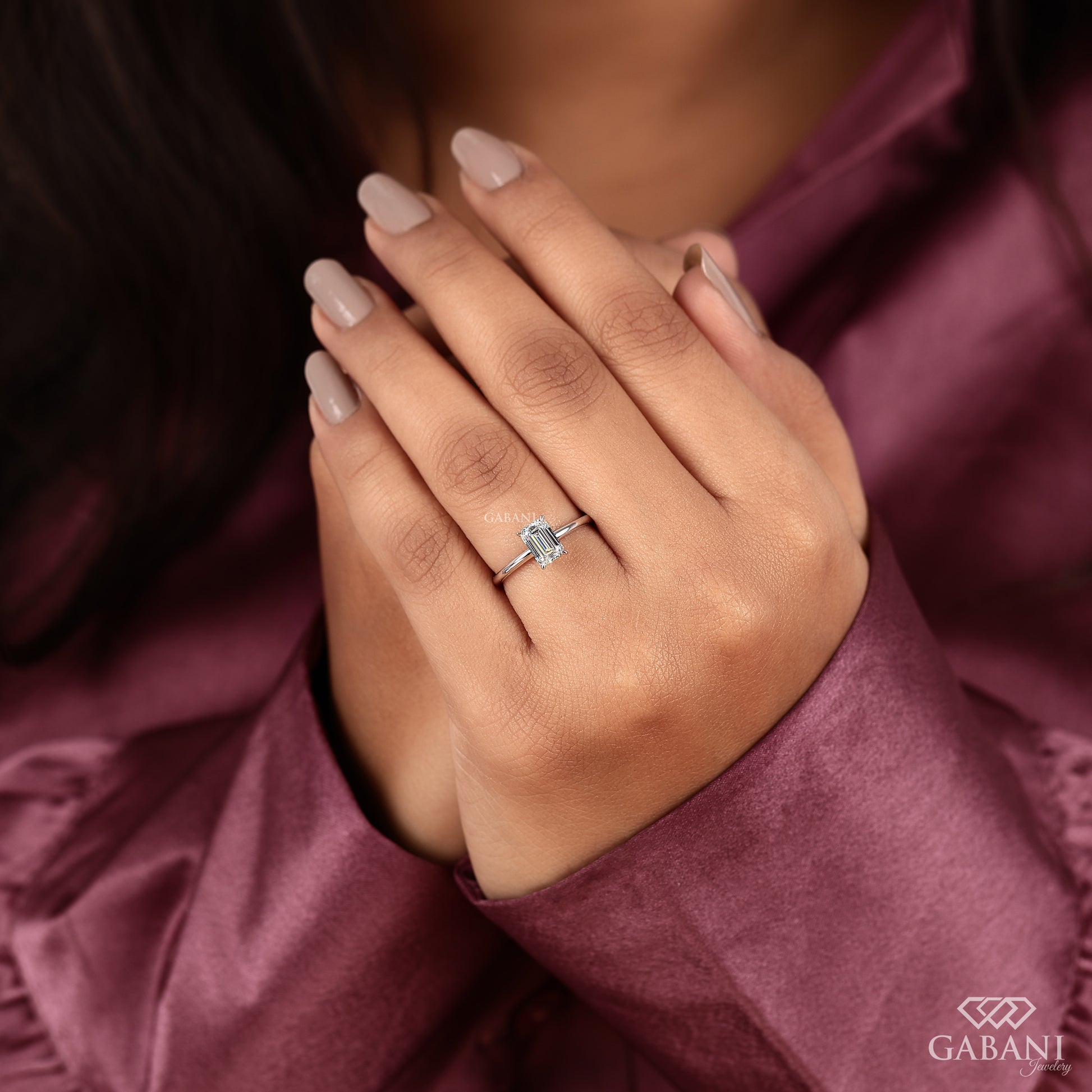 emerald cut lab grown diamond ring with minimalist low profile design