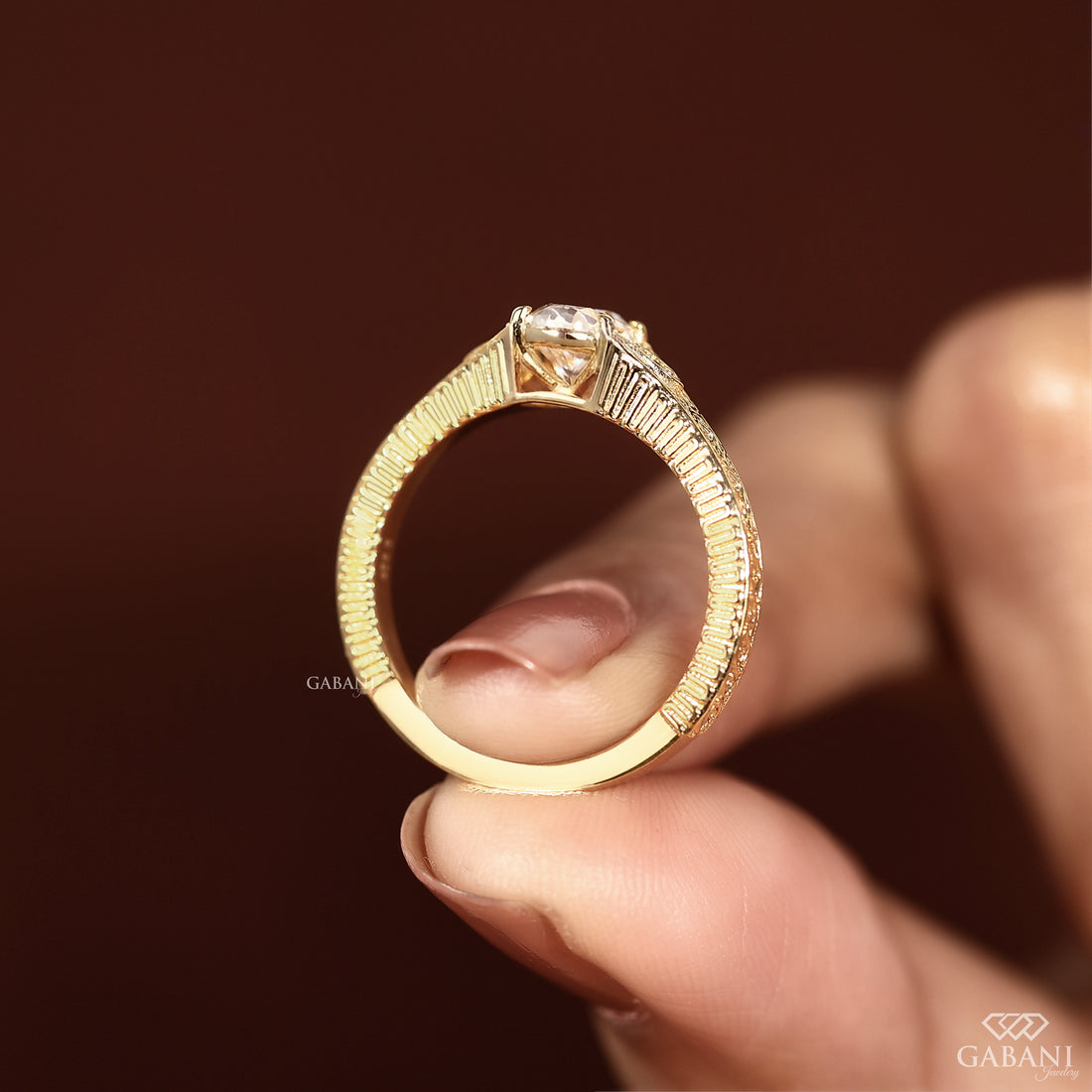 Lab grown oval diamond vintage engagement ring