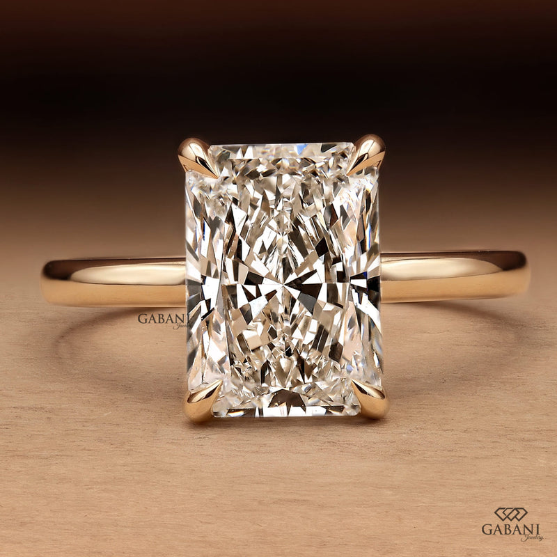 Radiant Cut Lab Grown Diamond Hidden Halo Engagement Ring in 14K Yellow Gold