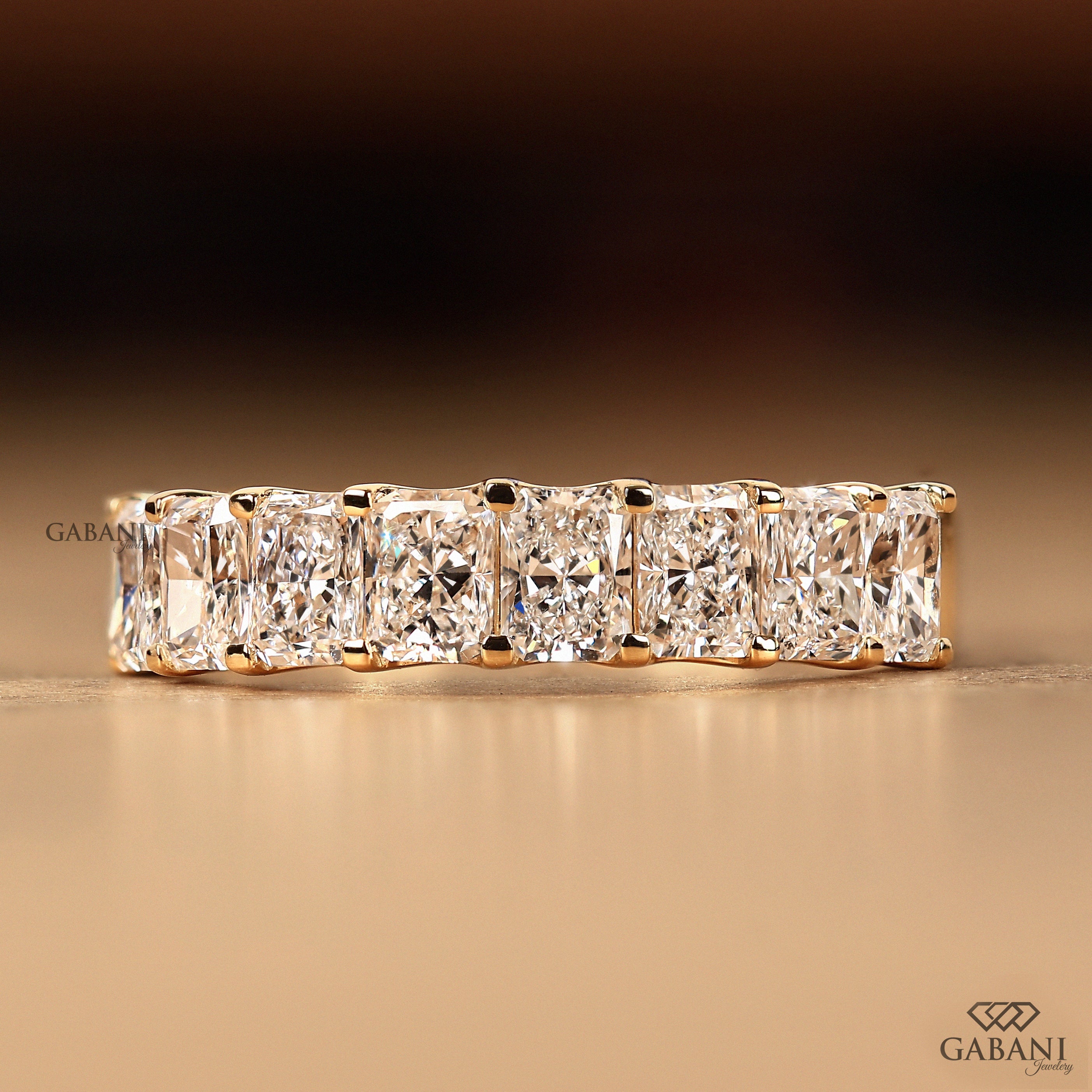 Radiant cut lab grown diamond 8 stone band in 14K yellow gold