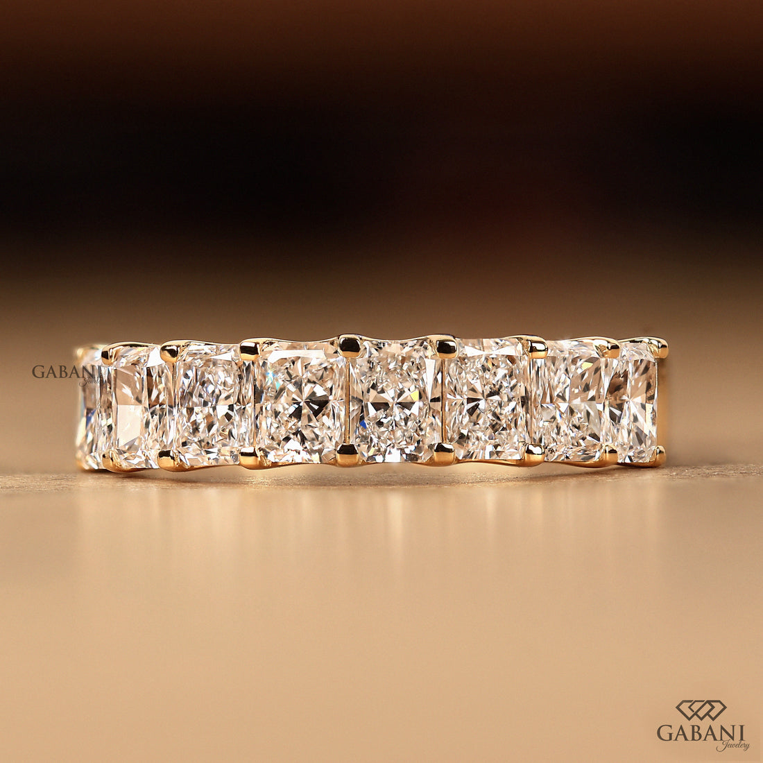 Radiant cut lab grown diamond 8 stone band in 14K yellow gold