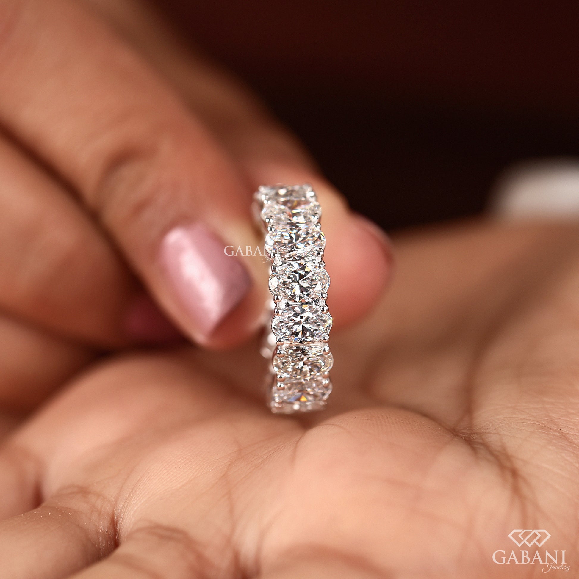 oval cut lab grown diamond full eternity band in white gold wedding ring