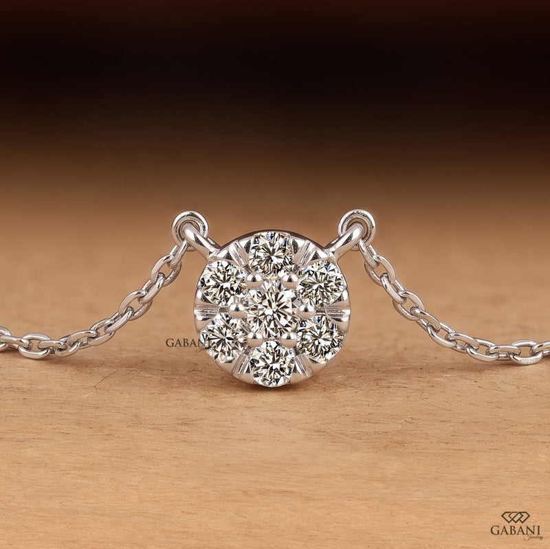 Round Cut Lab Grown Diamond Floral Cluster Necklace in White Gold