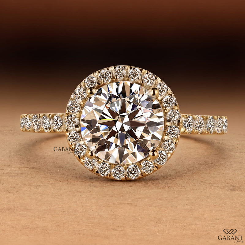 Round Cut Lab Grown Diamond Solitaire Engagement Ring with Pavé Band