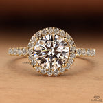 Round Cut Lab Grown Diamond Solitaire Engagement Ring with Pavé Band