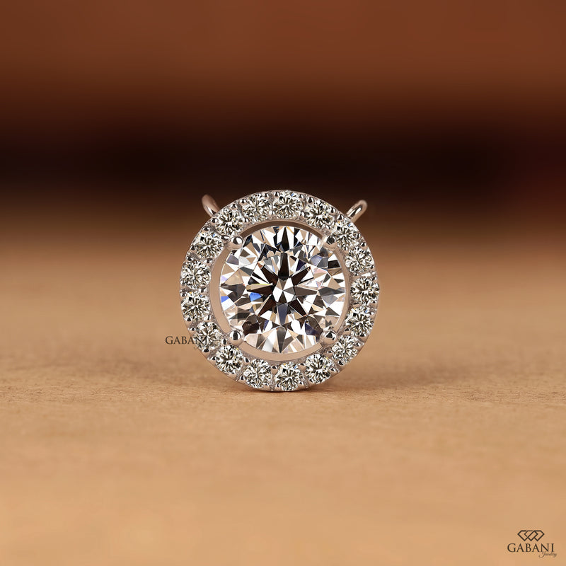Round Cut Lab Grown Diamond Halo Pendant Necklace