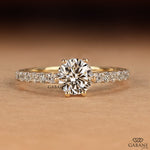 Round Cut Lab Grown Diamond Solitaire Engagement Ring with Pavé Band