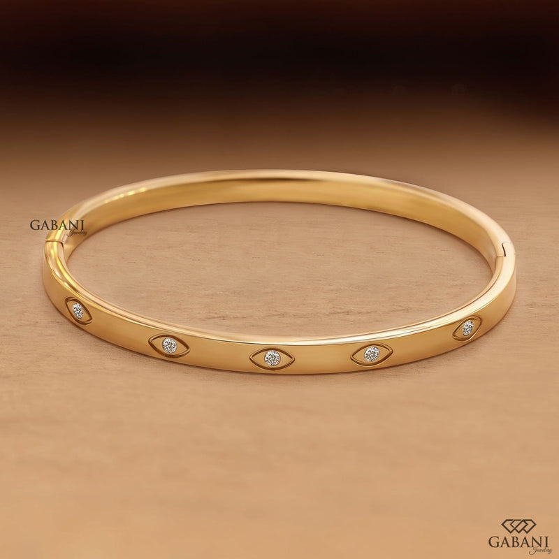Round Cut Lab Grown Diamond Bezel Set Bangle Bracelet for Women