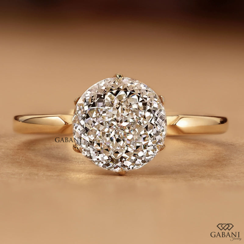 Round Portuguese Cut Lab Grown Diamond Solitaire Engagement Ring