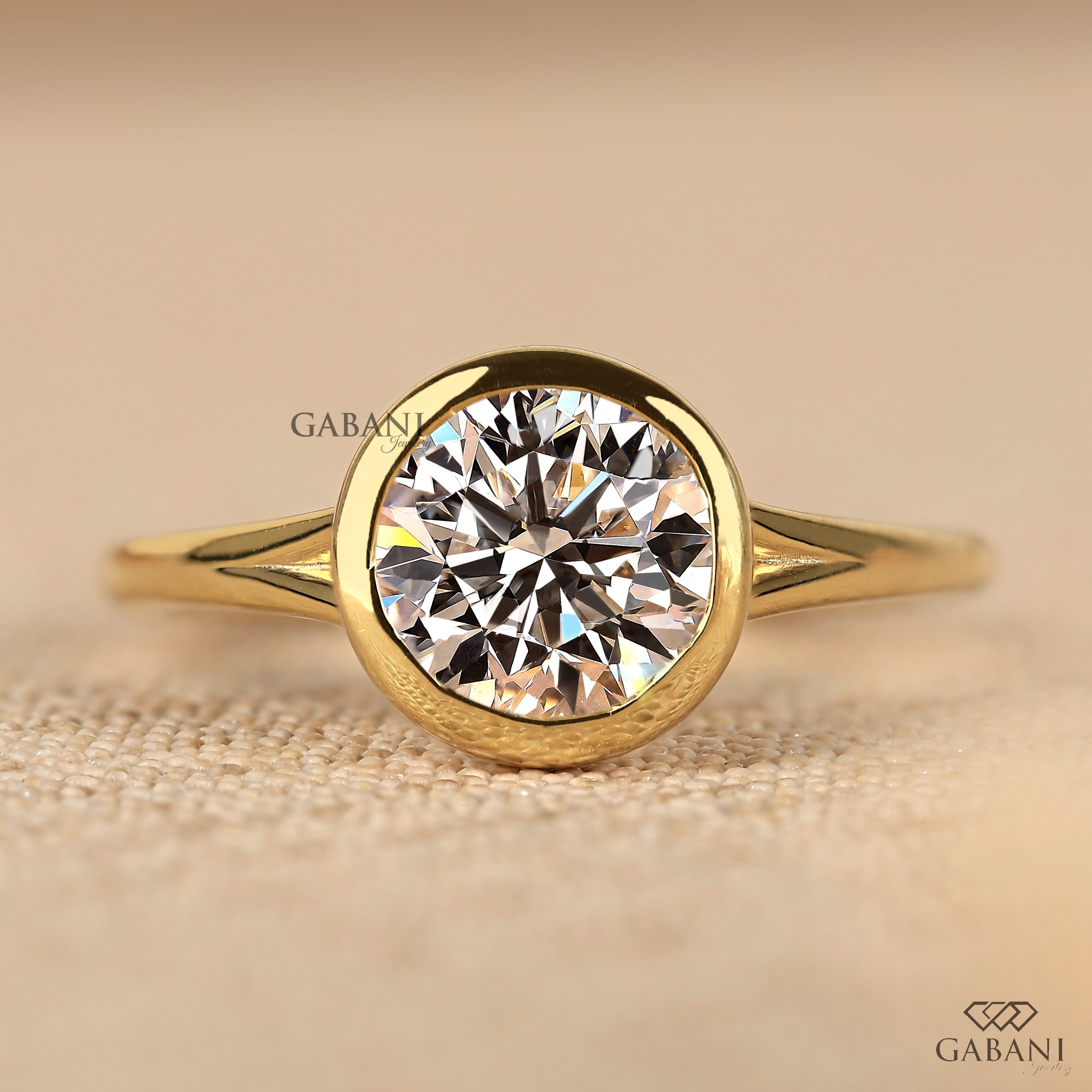 14K yellow gold round cut lab grown diamond solitaire ring