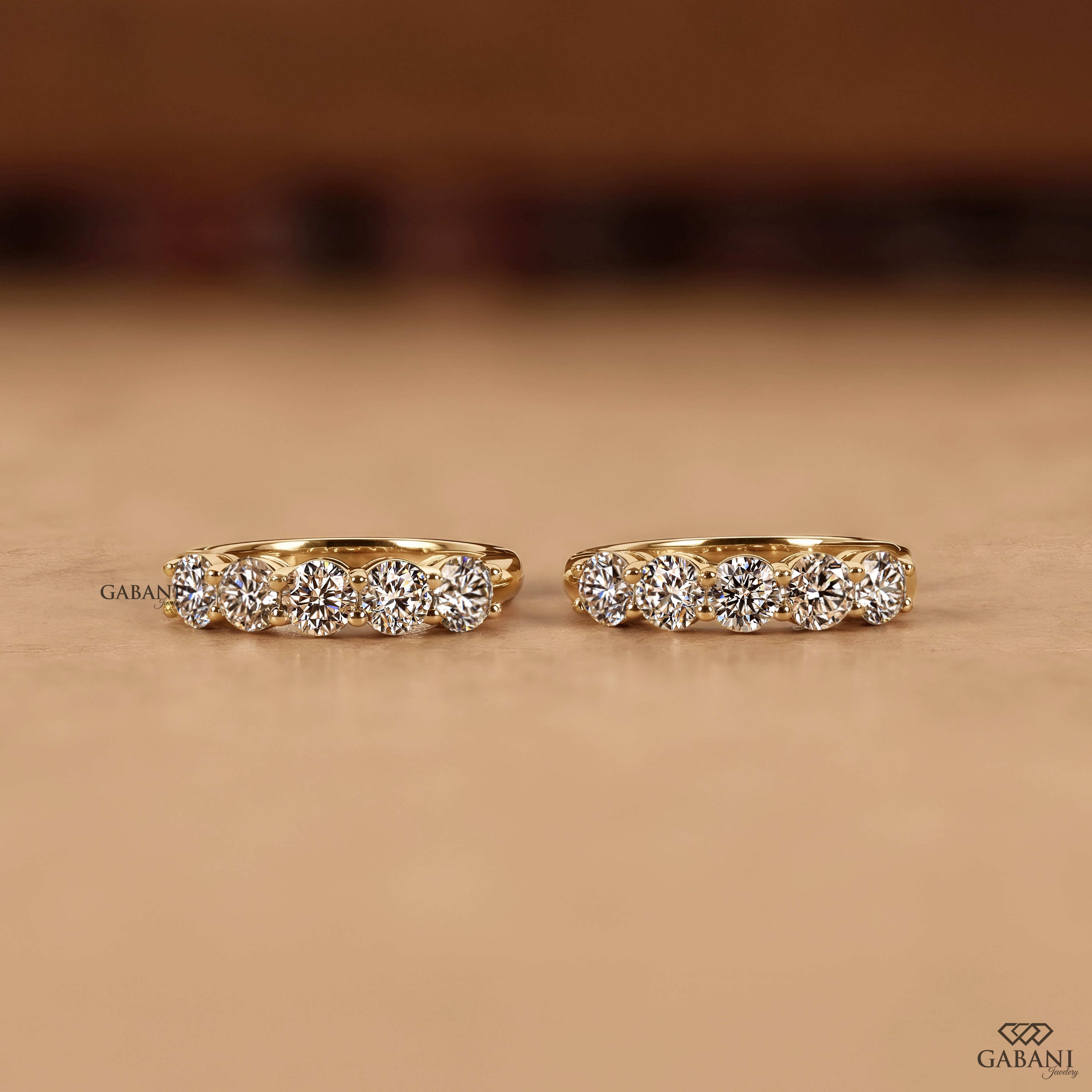 Handcrafted round cut lab grown diamond hoop earrings in yellow gold