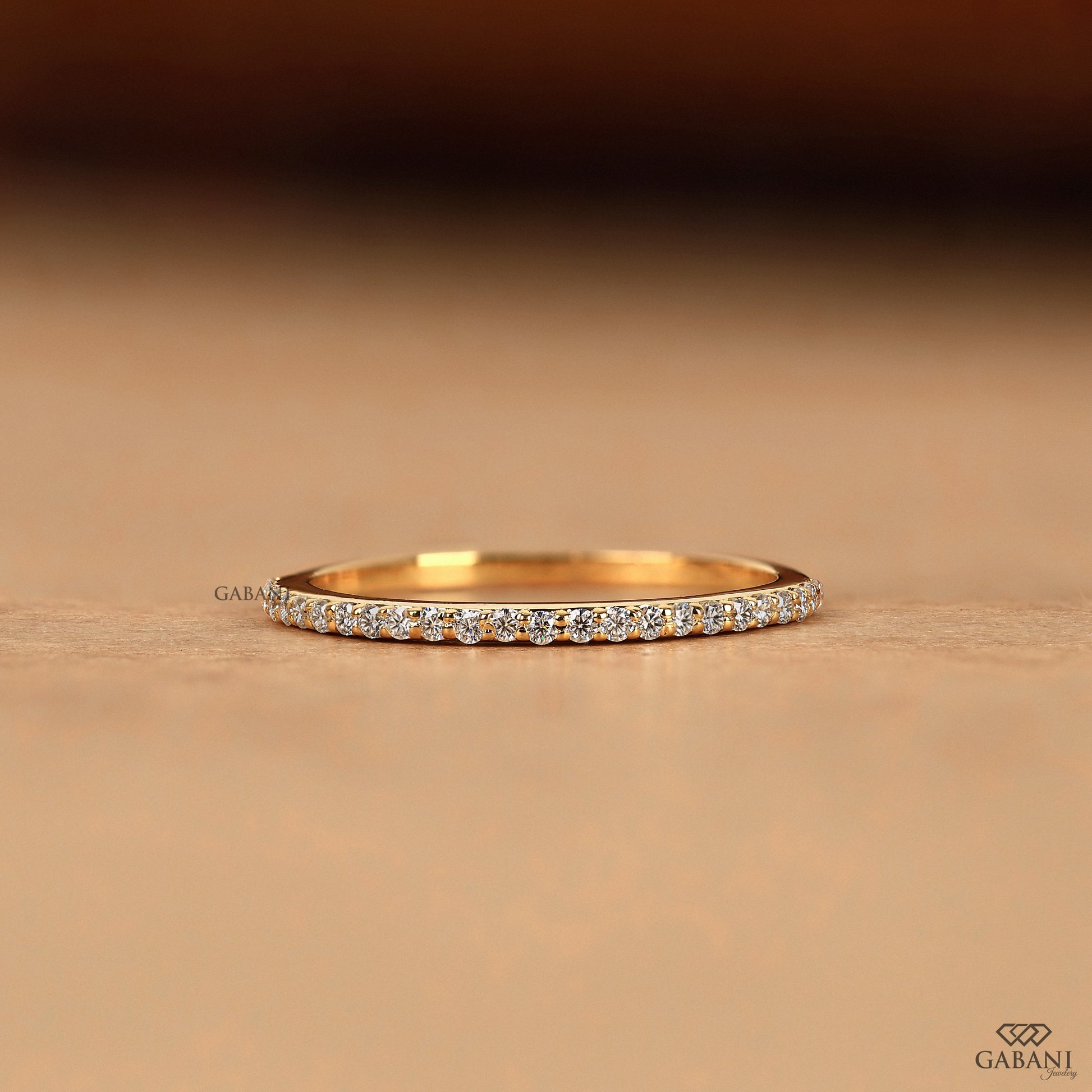 gabani jewelry round lab diamond half eternity band in 14k gold with thin pave design