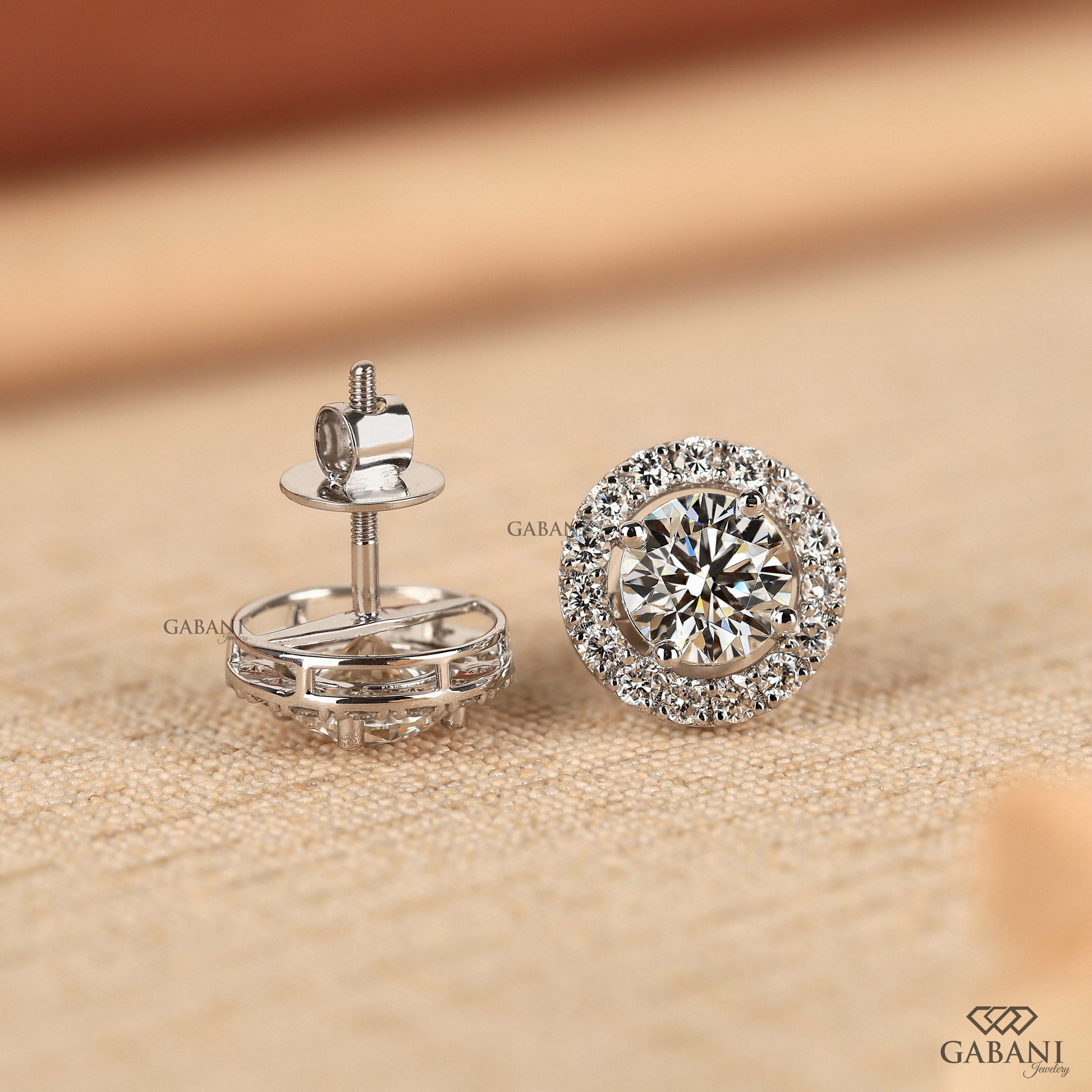 Comfort screw back lab grown diamond halo stud earrings
