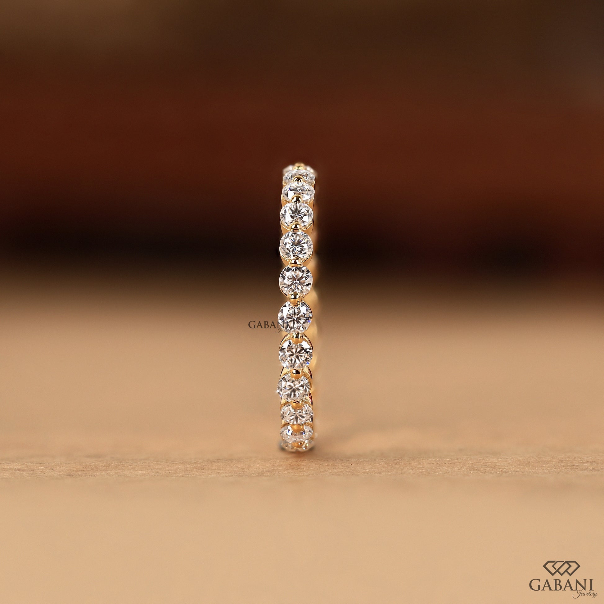 round cut lab diamond stackable eternity band in gold