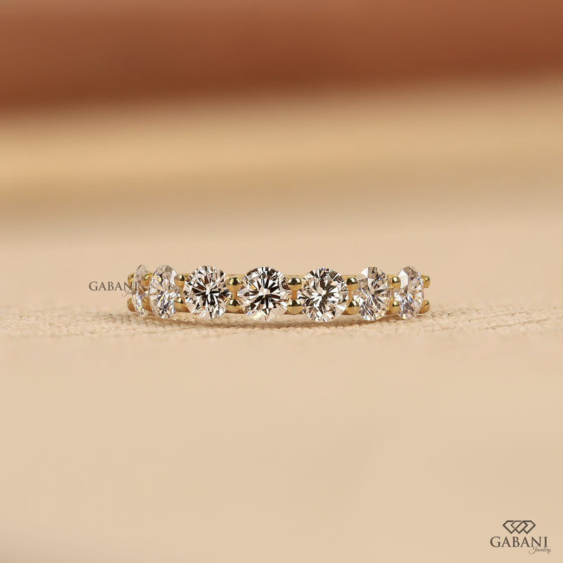 Round Cut Lab Grown Diamond Seven Stone Half Eternity Wedding Band