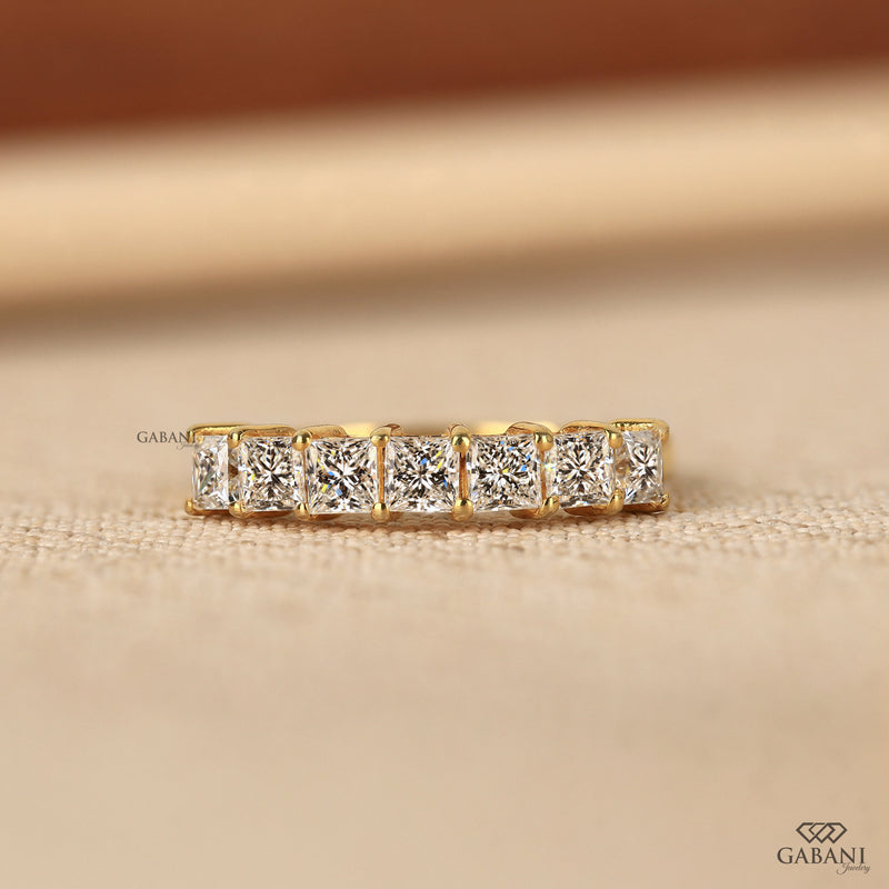 Princess Cut Lab Grown Diamond Seven Stone Wedding Band