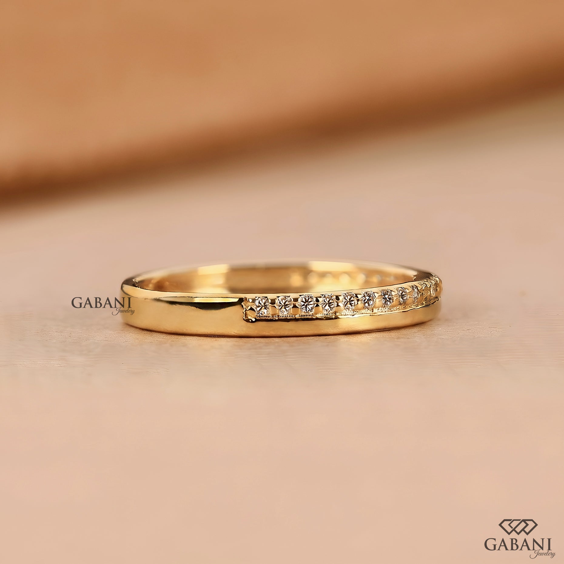one side pave wedding ring