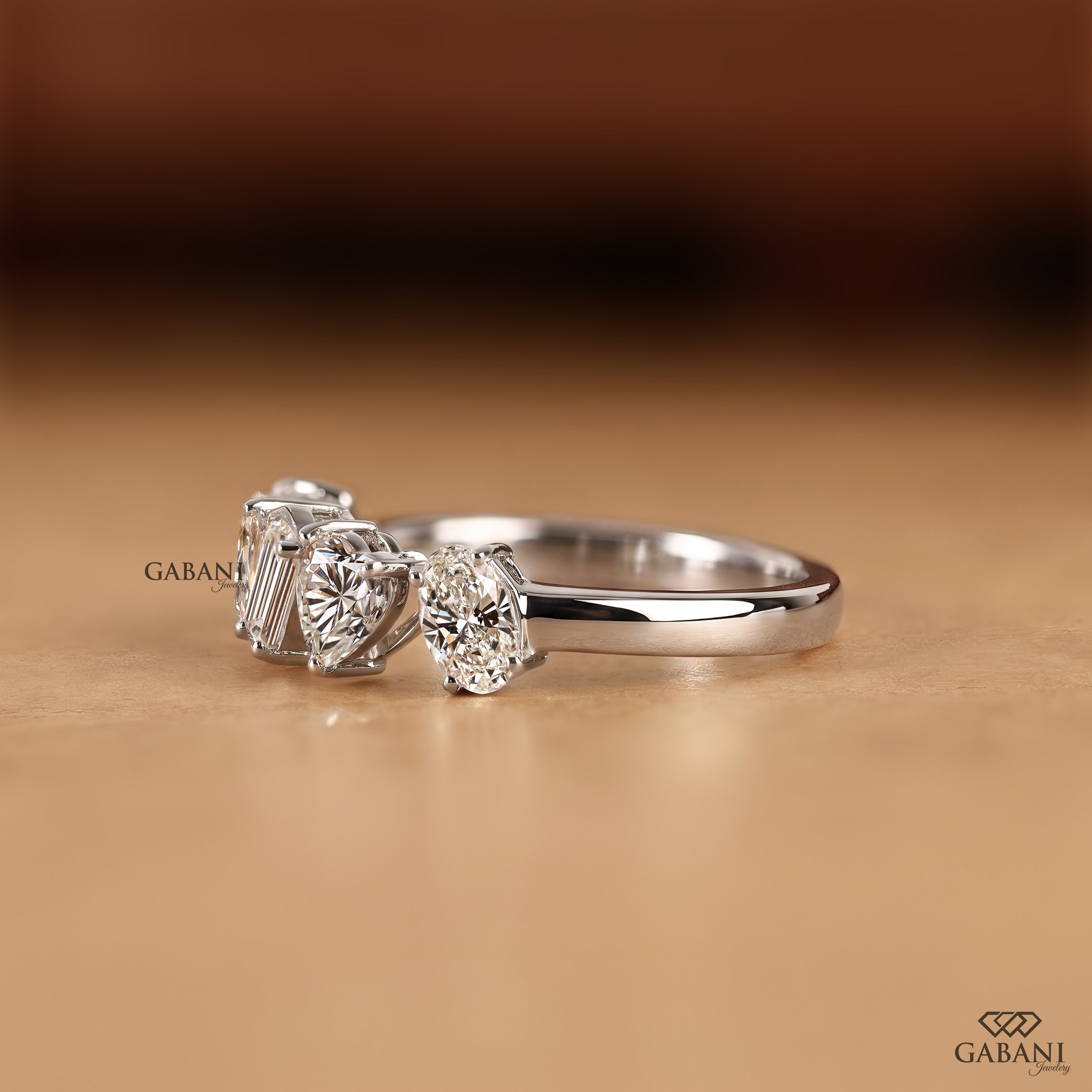 Side view of multi shape lab grown diamond band in solid 14K white gold