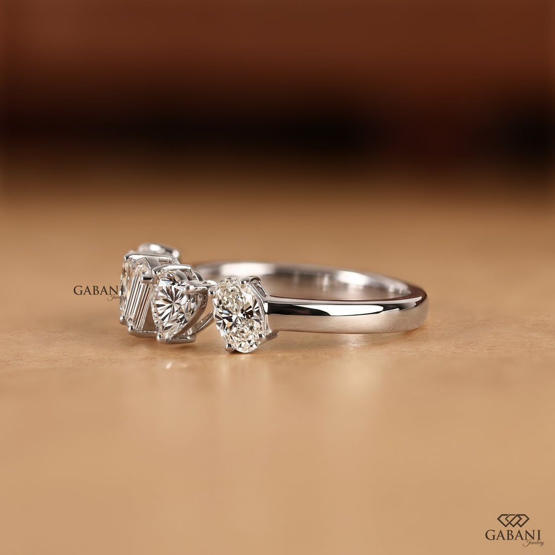 Side view of multi shape lab grown diamond band in solid 14K white gold