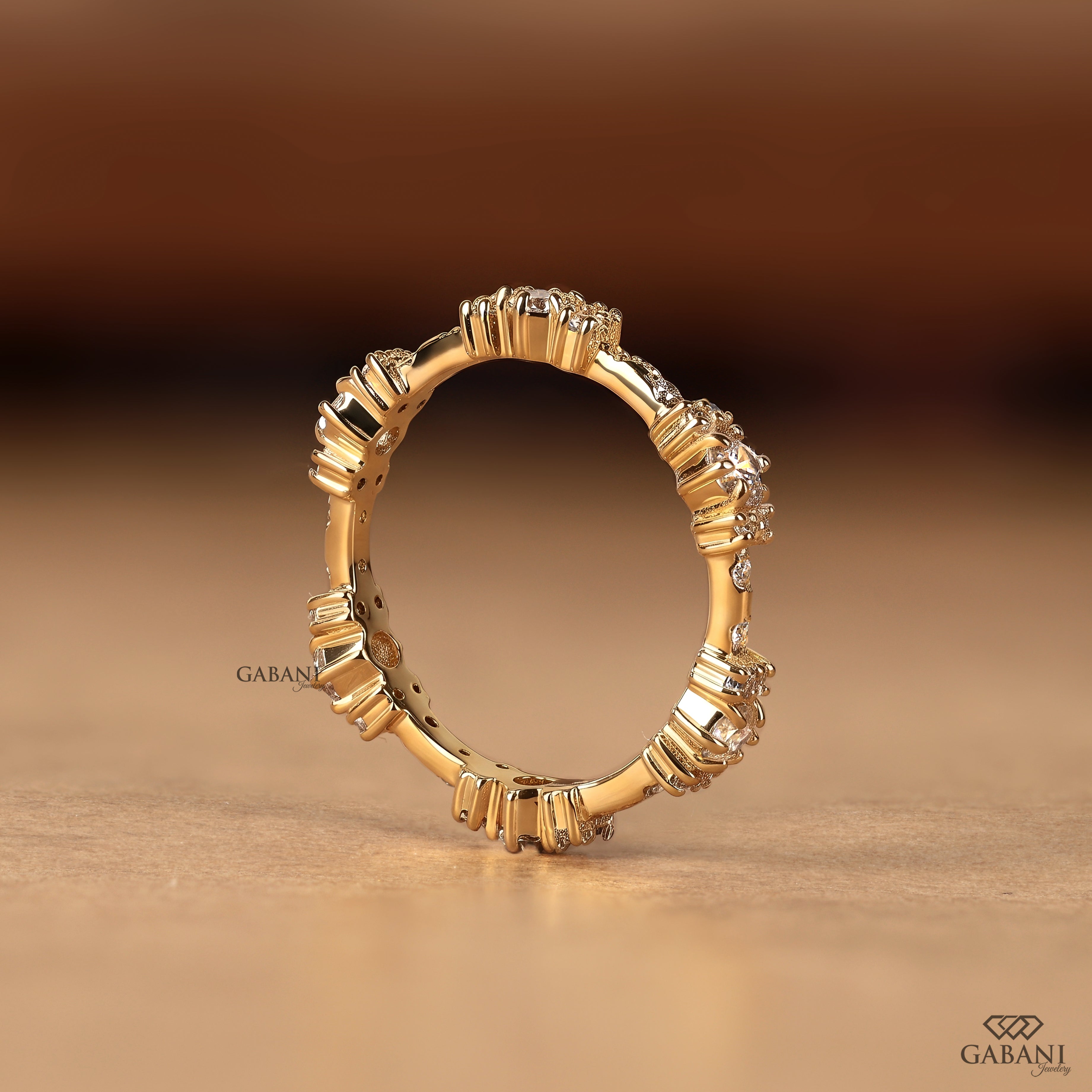 Full band view of a lab grown diamond eternity ring with a timeless minimal look, crafted for weddings, anniversaries, and everyday wear.