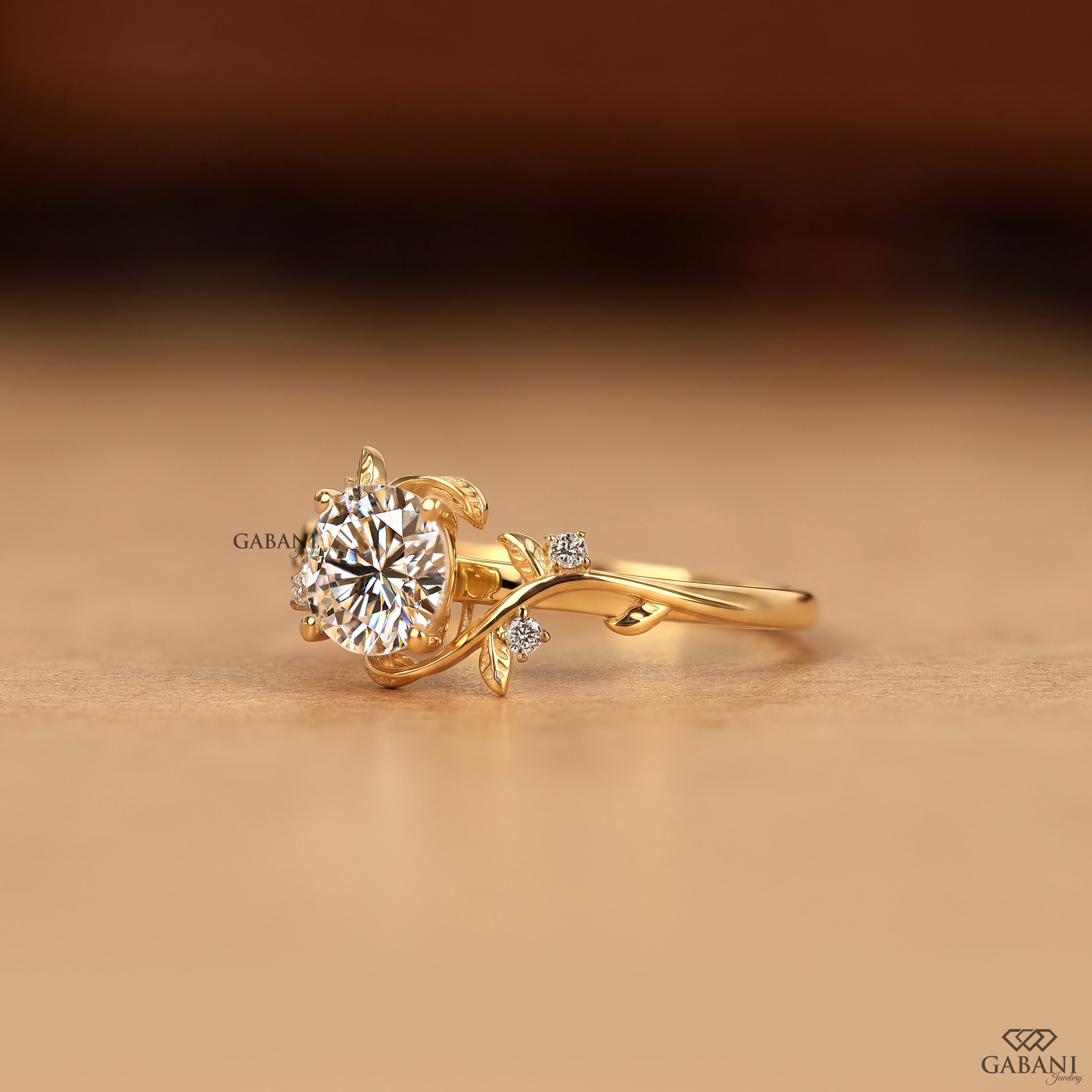 Botanical round diamond engagement ring for women
