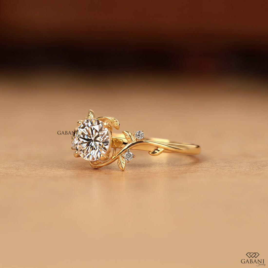 Botanical round diamond engagement ring for women