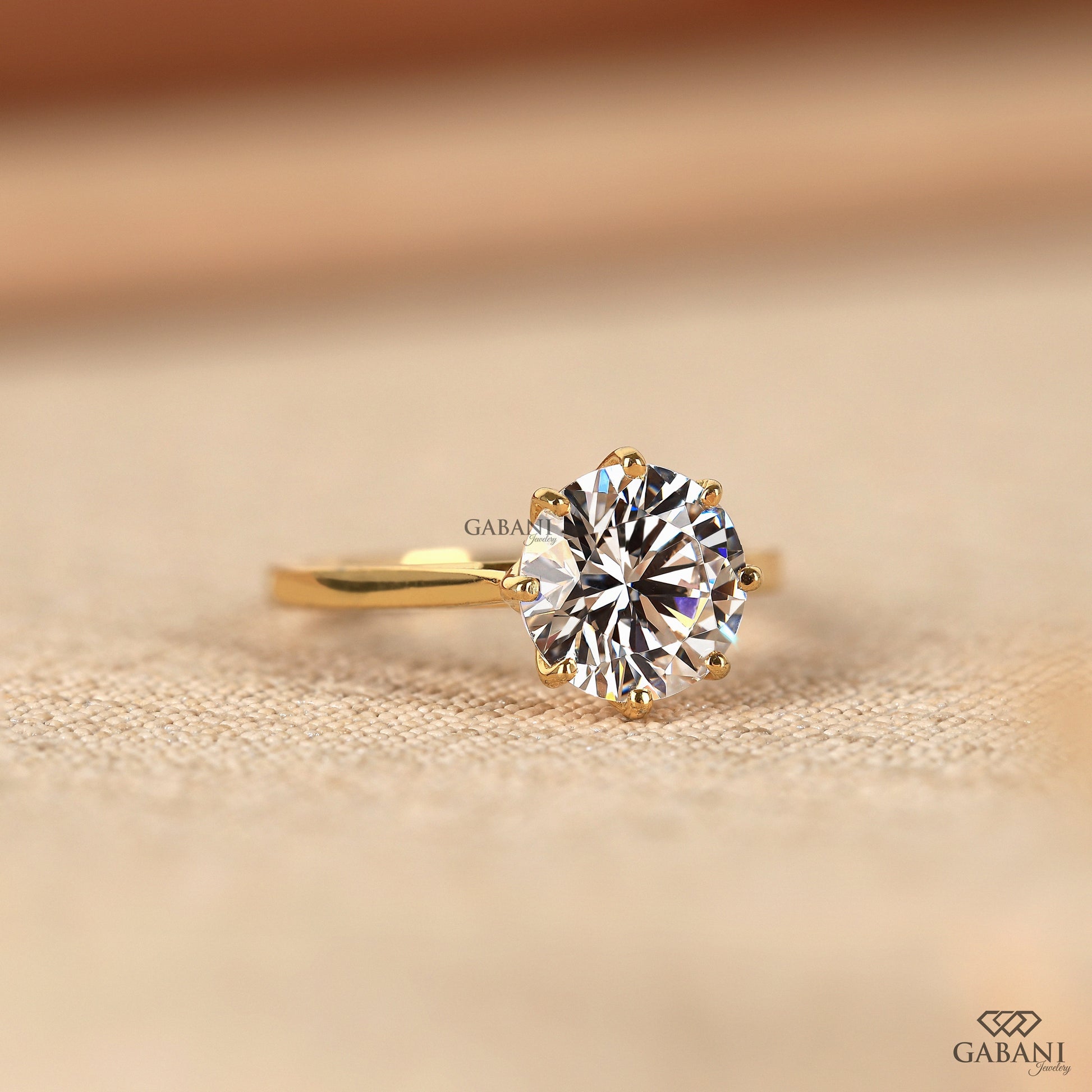 round cut lab grown diamond solitaire ring in yellow gold for engagement