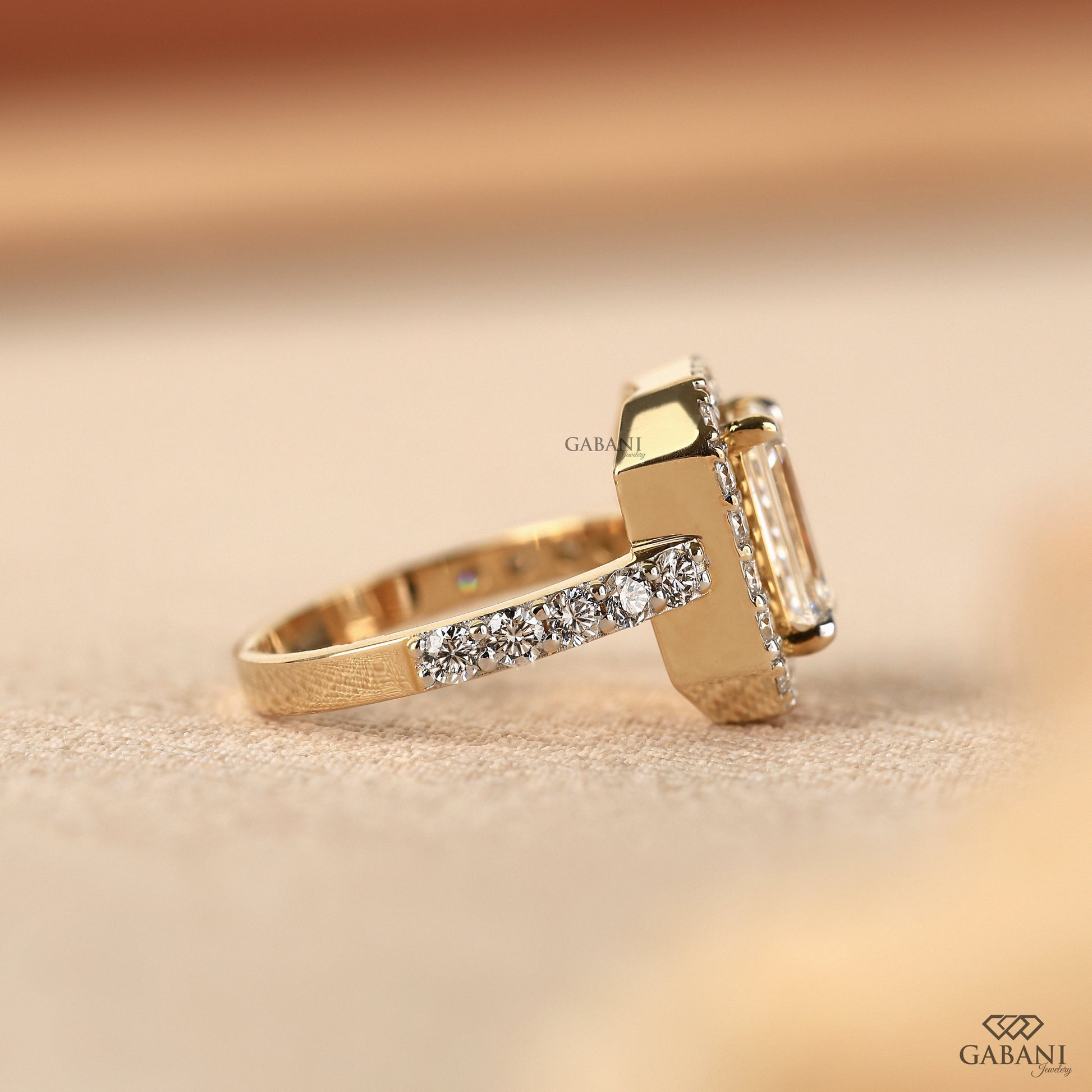 emerald cut lab grown diamond ring designed for engagement or anniversary wear