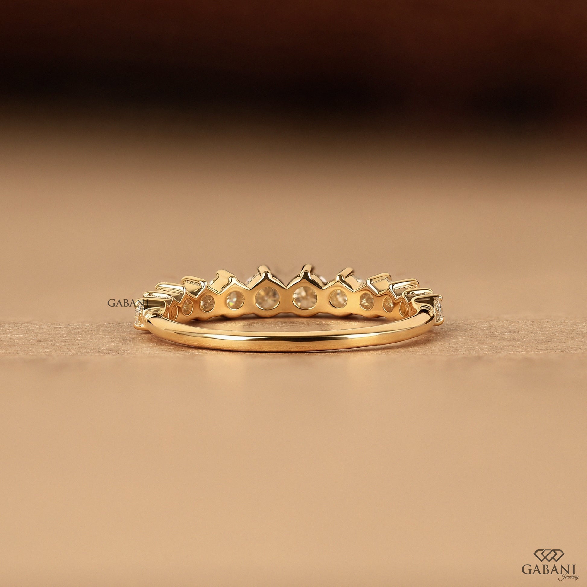 comfort fit yellow gold ring with round lab diamonds in half eternity style