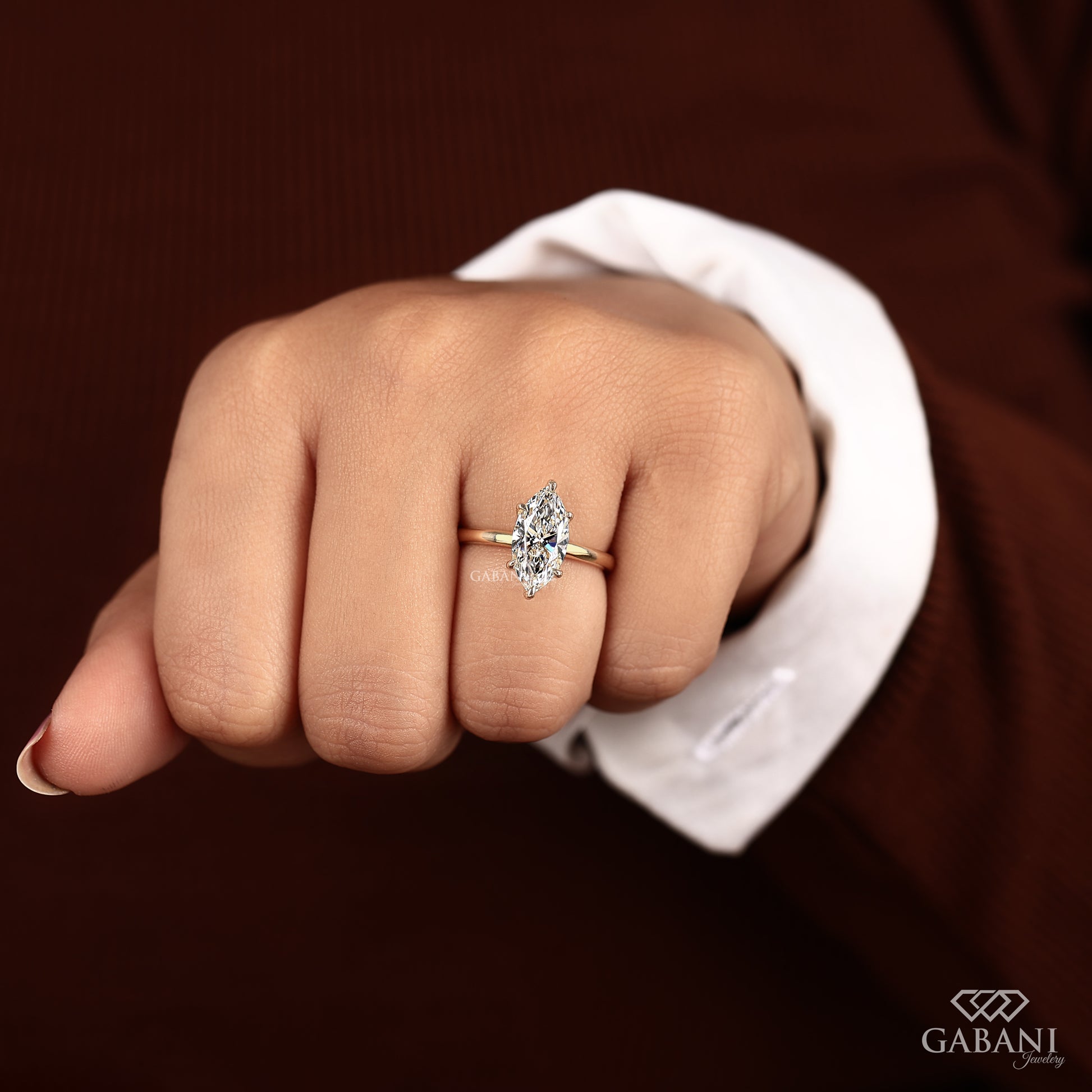 Minimalist marquise lab grown diamond ring with smooth band
