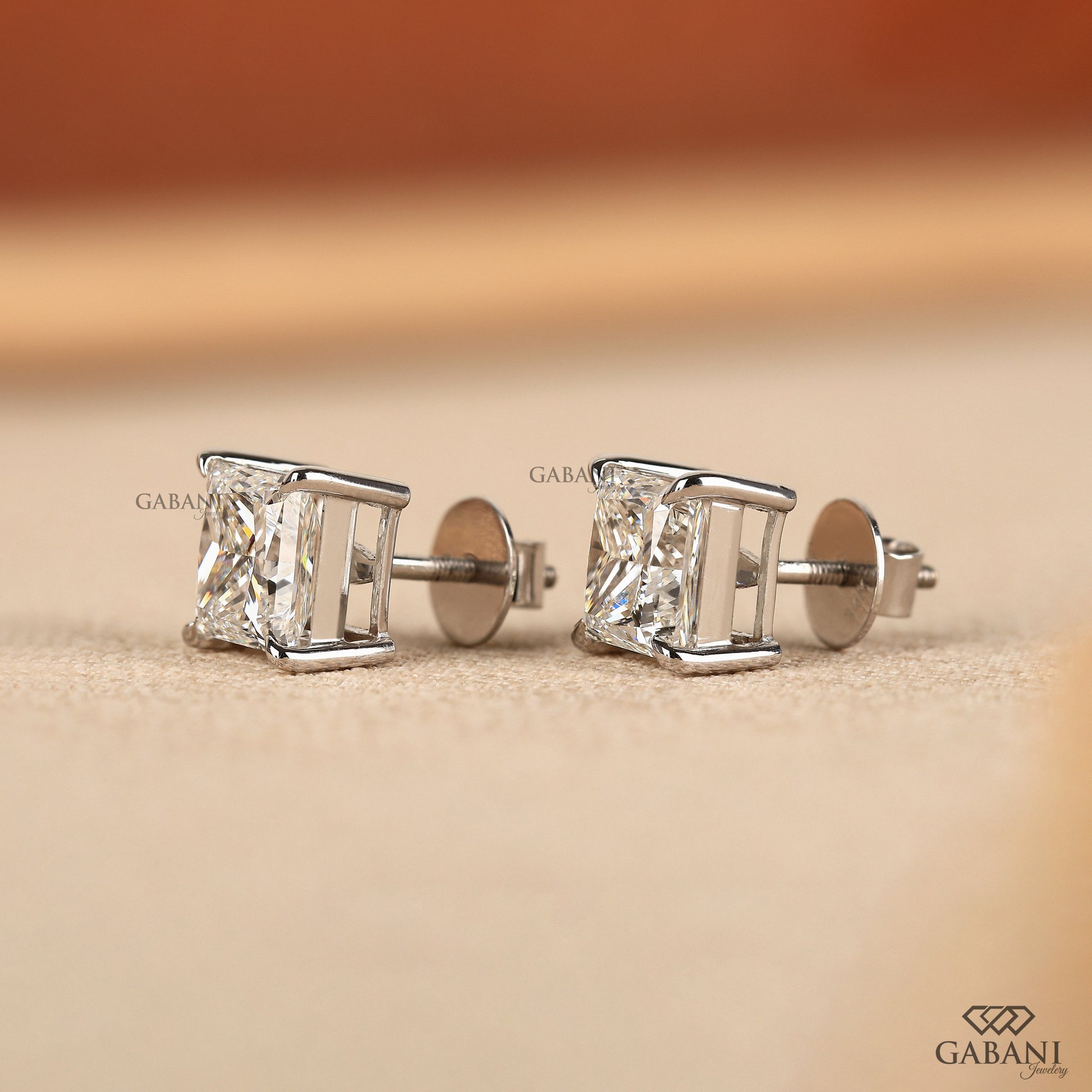 Square princess cut lab grown diamond stud earrings
