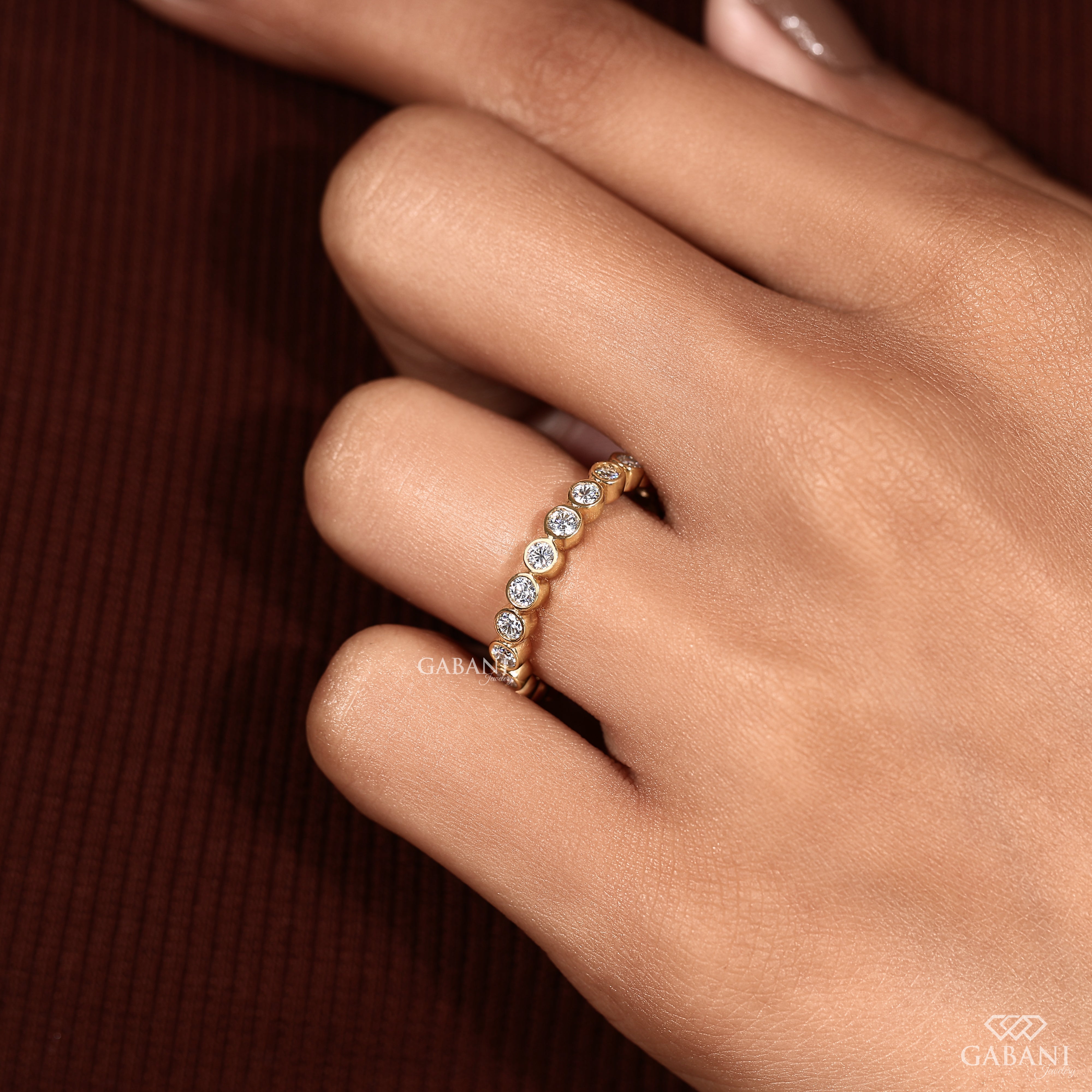 Bezel set lab grown diamond wedding ring