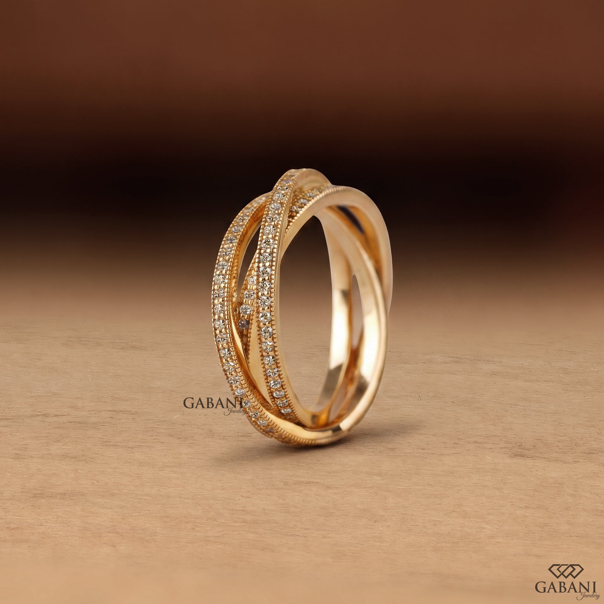 Pave set lab grown diamond wedding band with an elegant criss cross design
