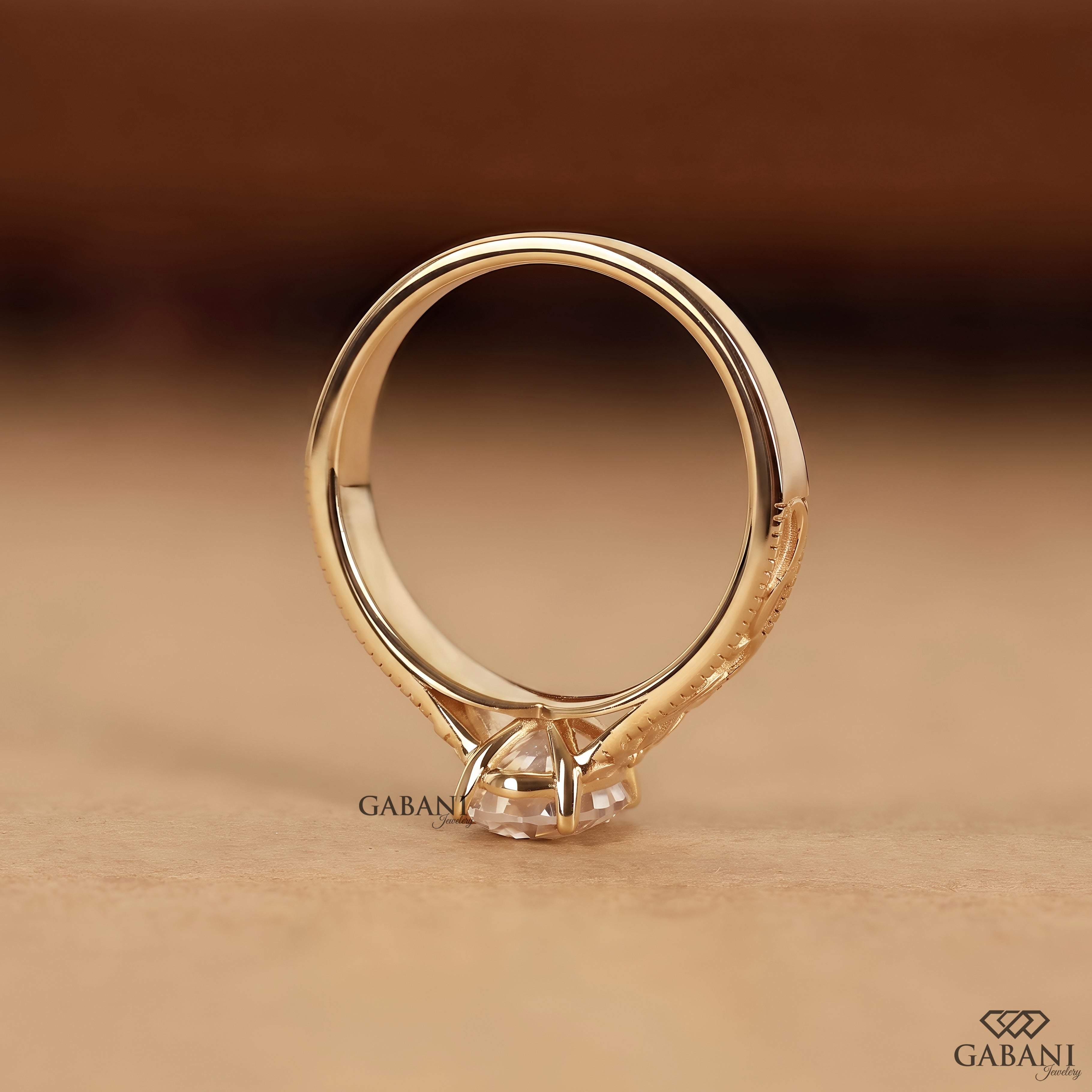 IGI certified lab grown oval diamond ring with nature inspired engraving