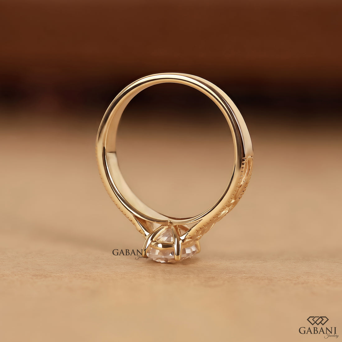IGI certified lab grown oval diamond ring with nature inspired engraving