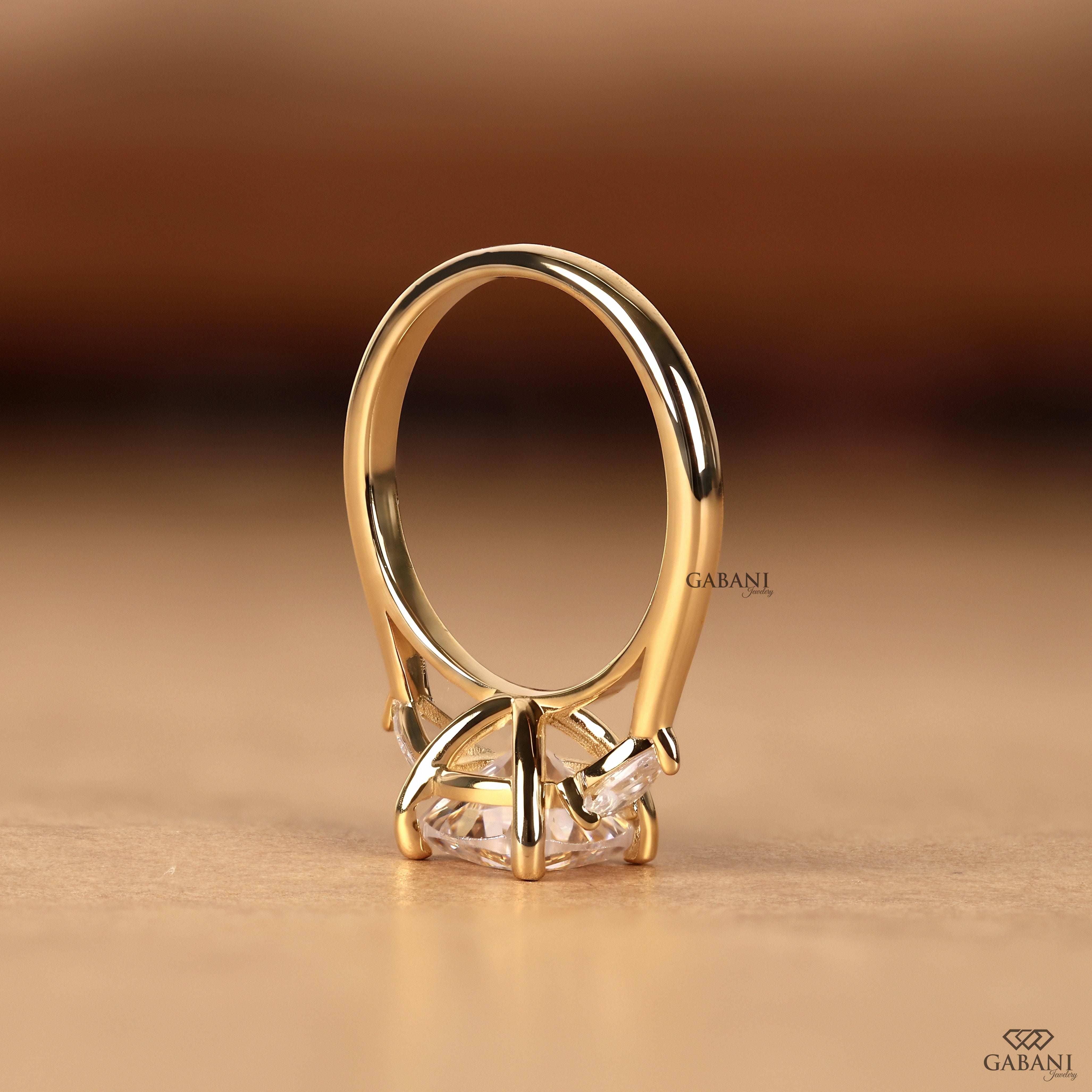 Three stone cushion cut diamond ring for engagement