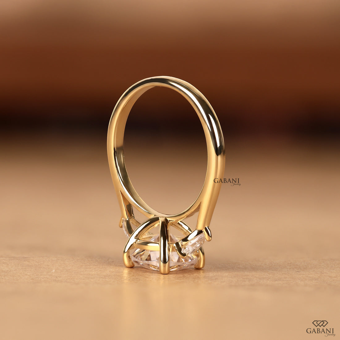 Three stone cushion cut diamond ring for engagement