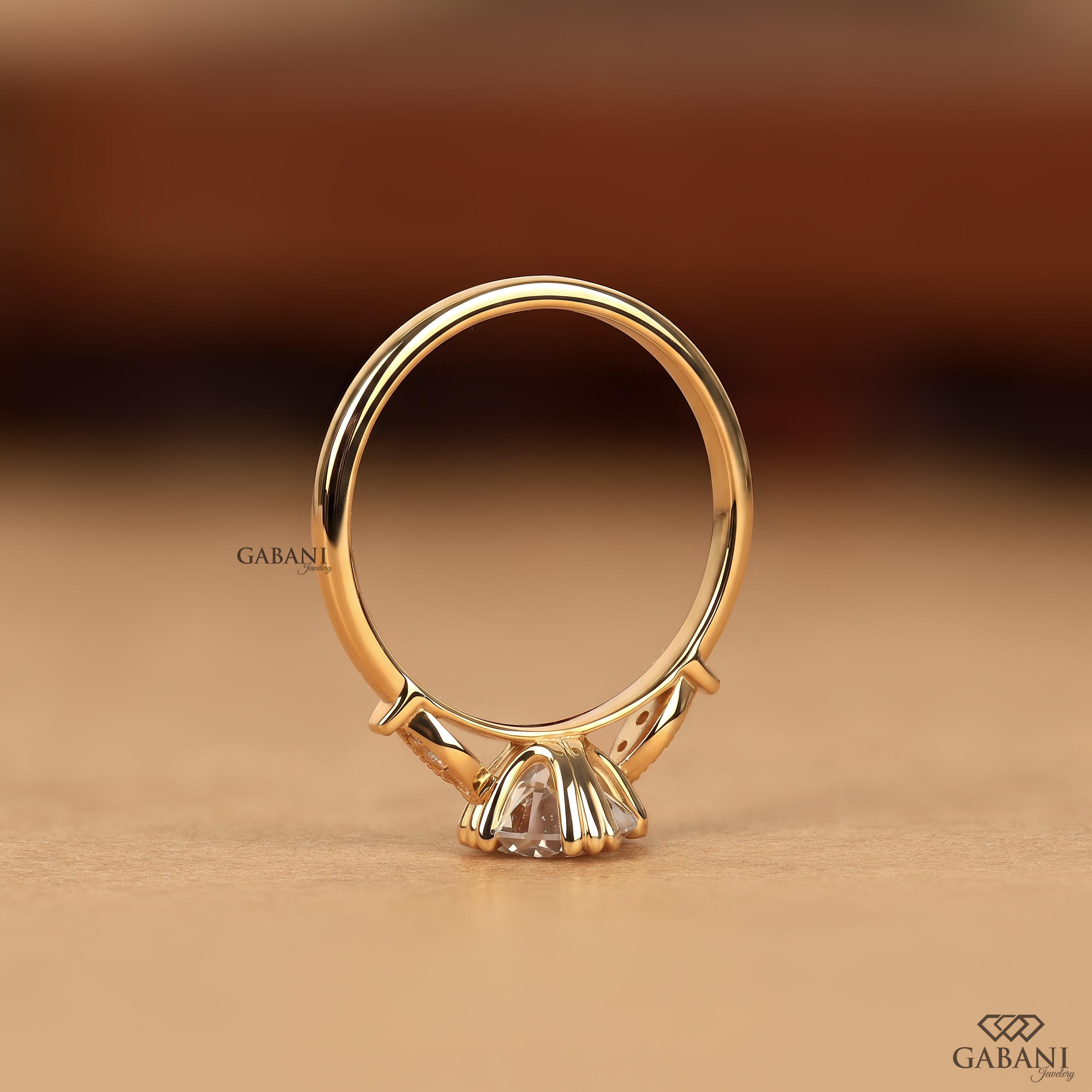 Standing round brilliant lab created diamond engagement ring with three prong setting