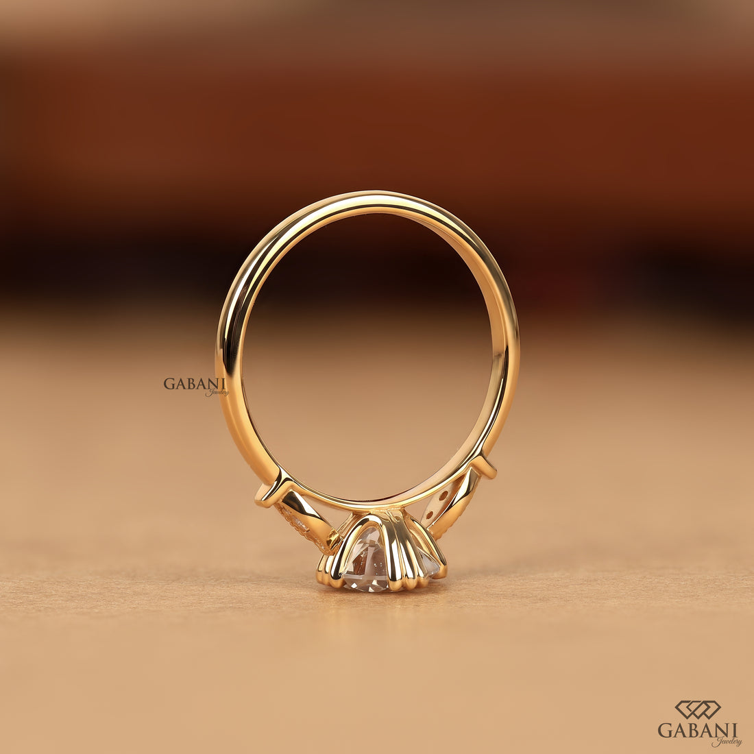 Standing round brilliant lab created diamond engagement ring with three prong setting