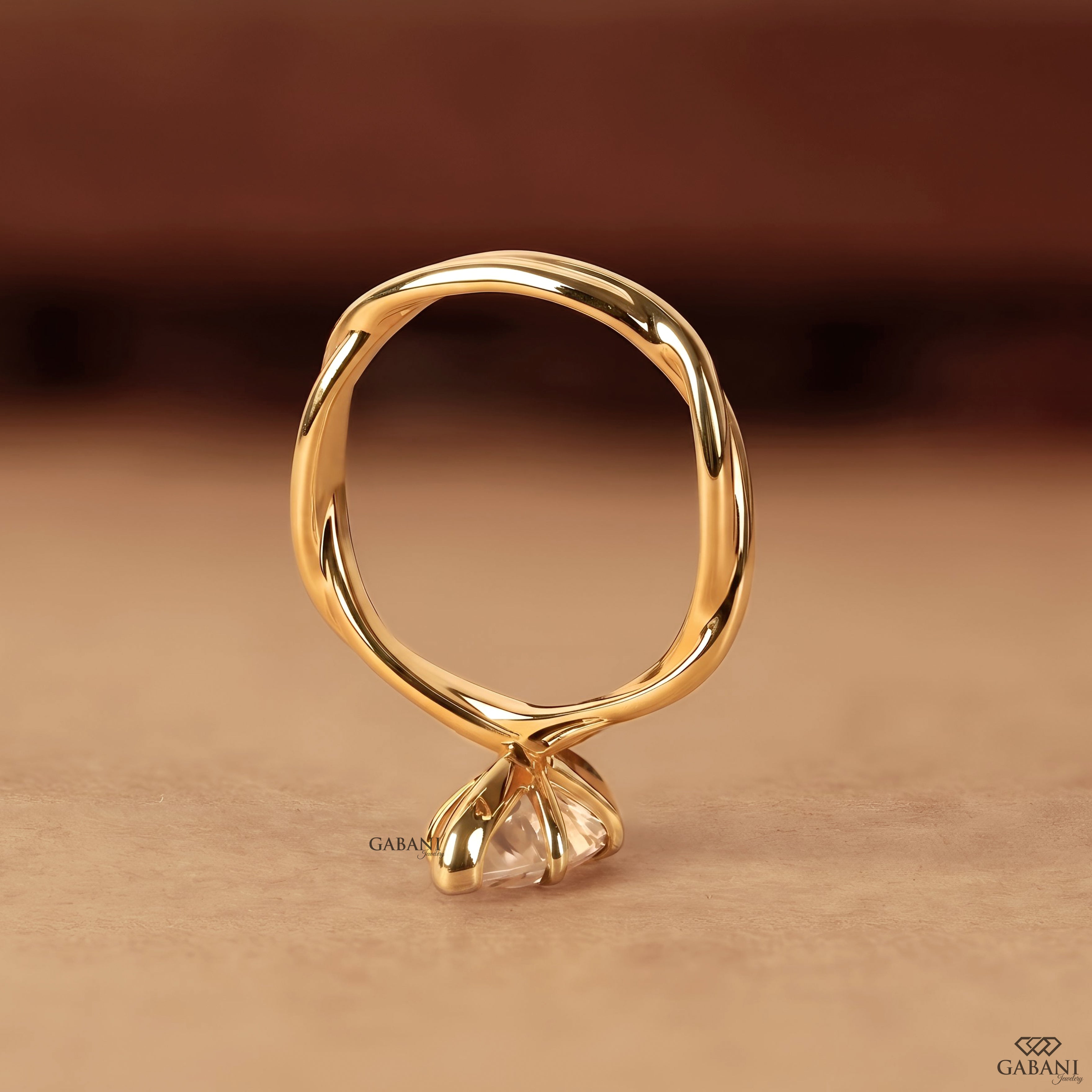 Marquise diamond solitaire ring with twisted shank