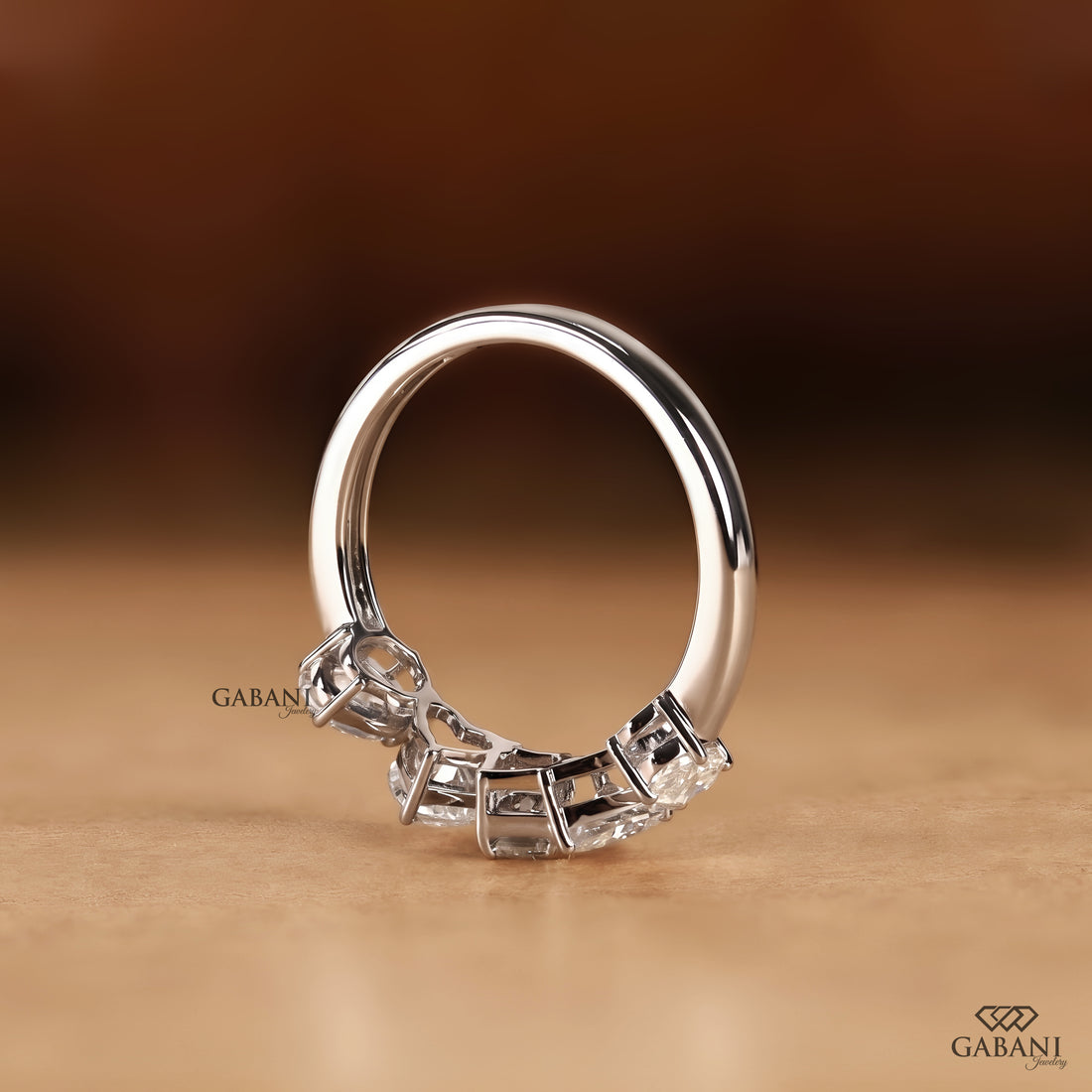 Standing view of multi shape lab grown diamond wedding band