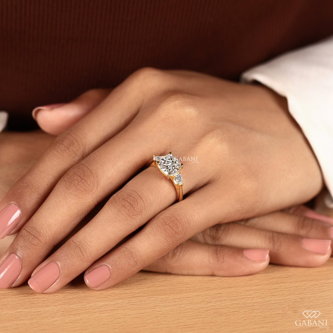 Cushion cut lab grown diamond matching ring by Gabani Jewelry