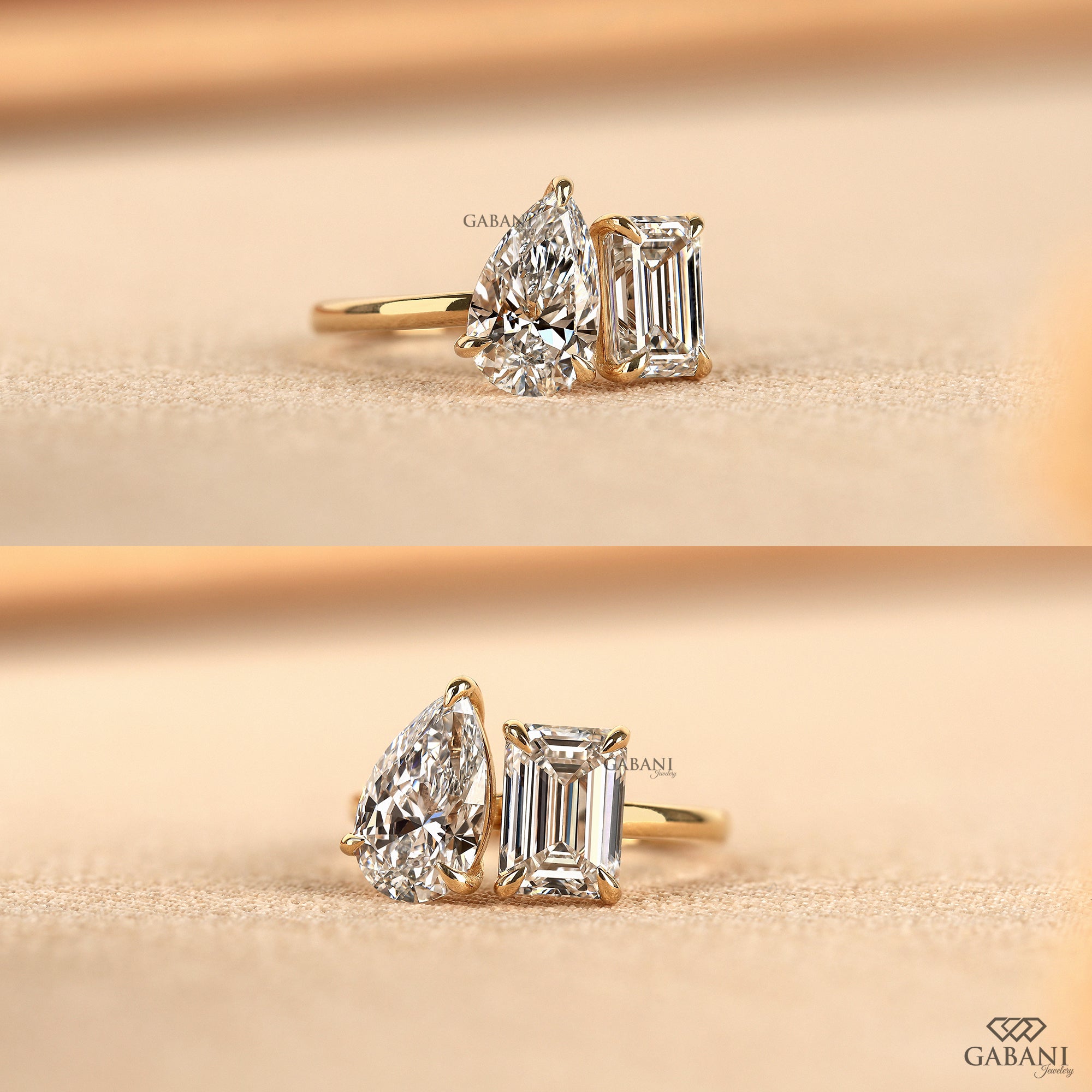 IGI certified emerald and pear cut lab grown diamond ring
