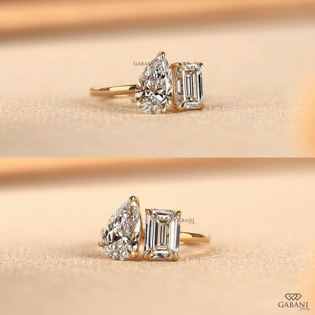 IGI certified emerald and pear cut lab grown diamond ring
